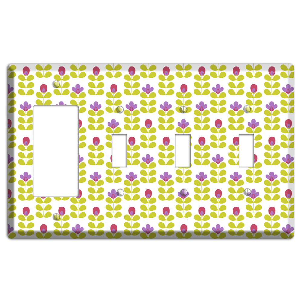 Yellow Deco Floral Half Drop Rocker / 3 Toggle Wallplate