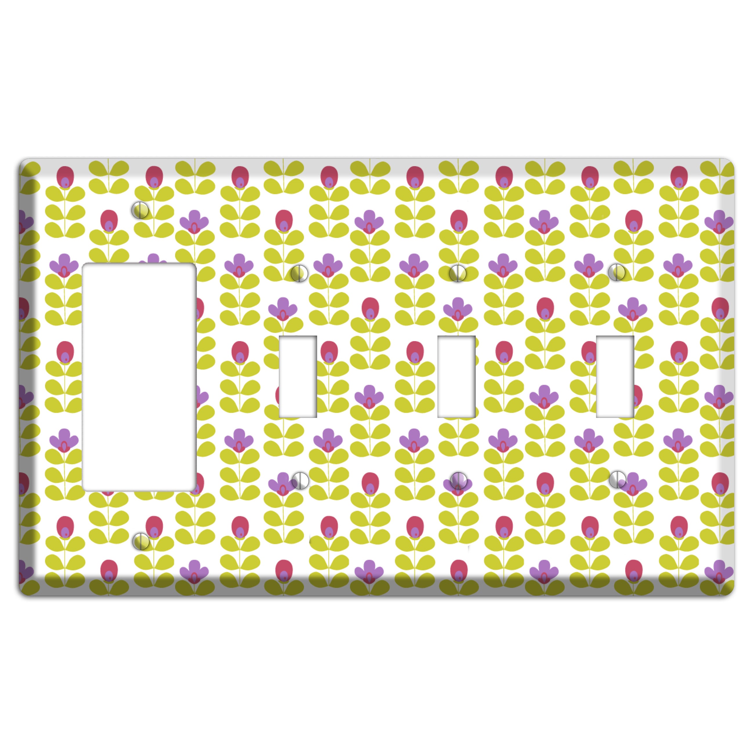 Yellow Deco Floral Half Drop Rocker / 3 Toggle Wallplate