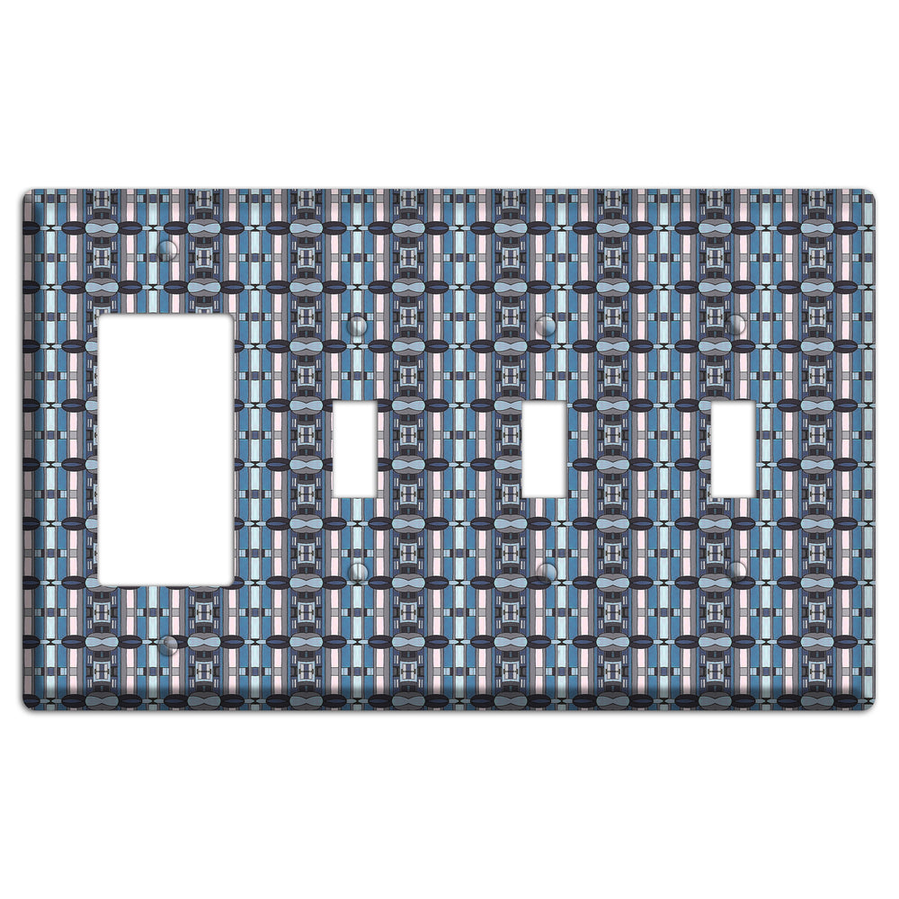 Blue and Grey Tapestry Rocker / 3 Toggle Wallplate
