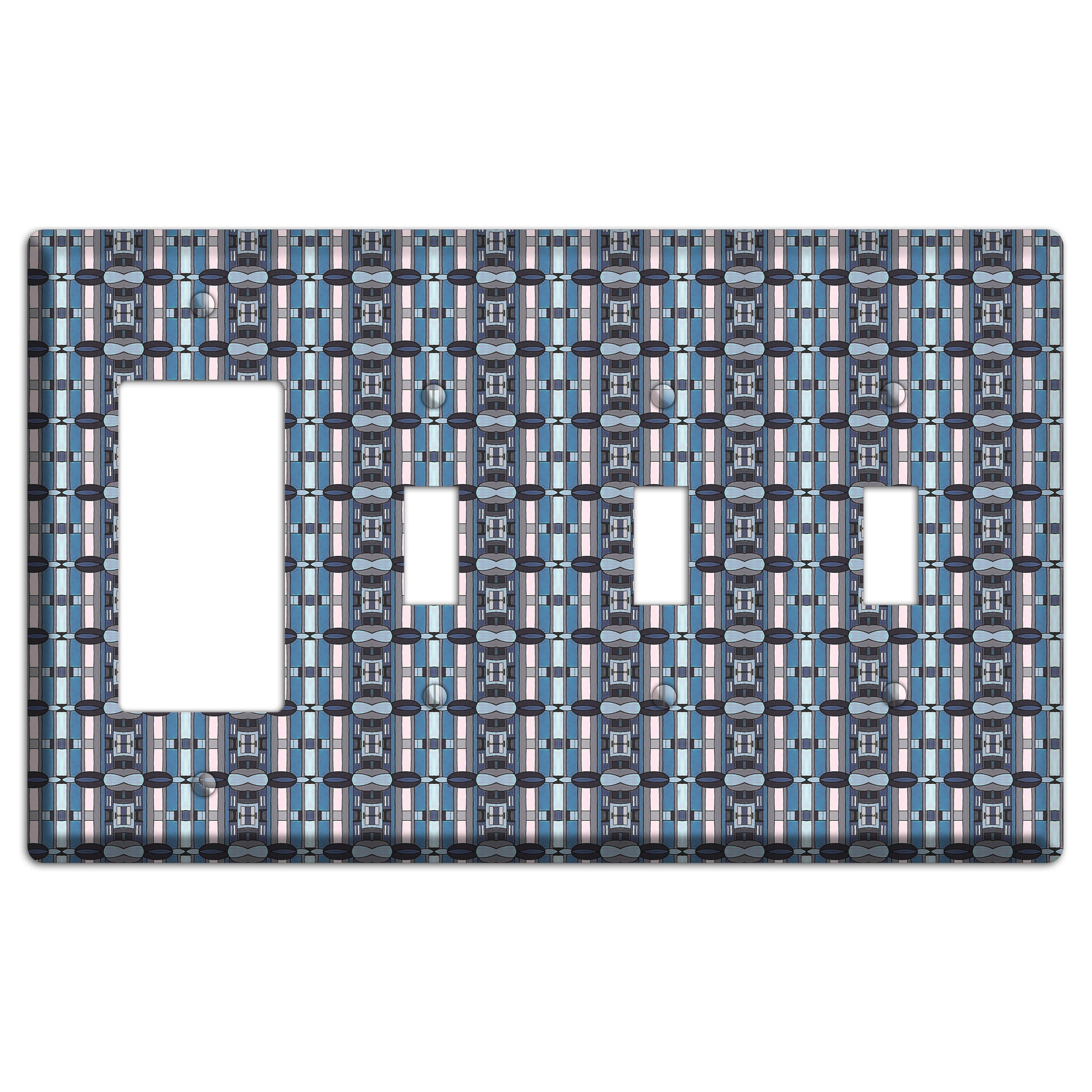 Blue and Grey Tapestry Rocker / 3 Toggle Wallplate