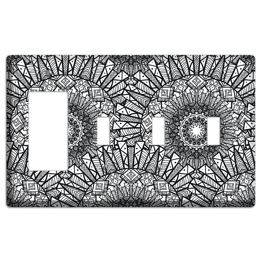 Mandala Black and White Style X Cover Plates Rocker / 3 Toggle Wallplate