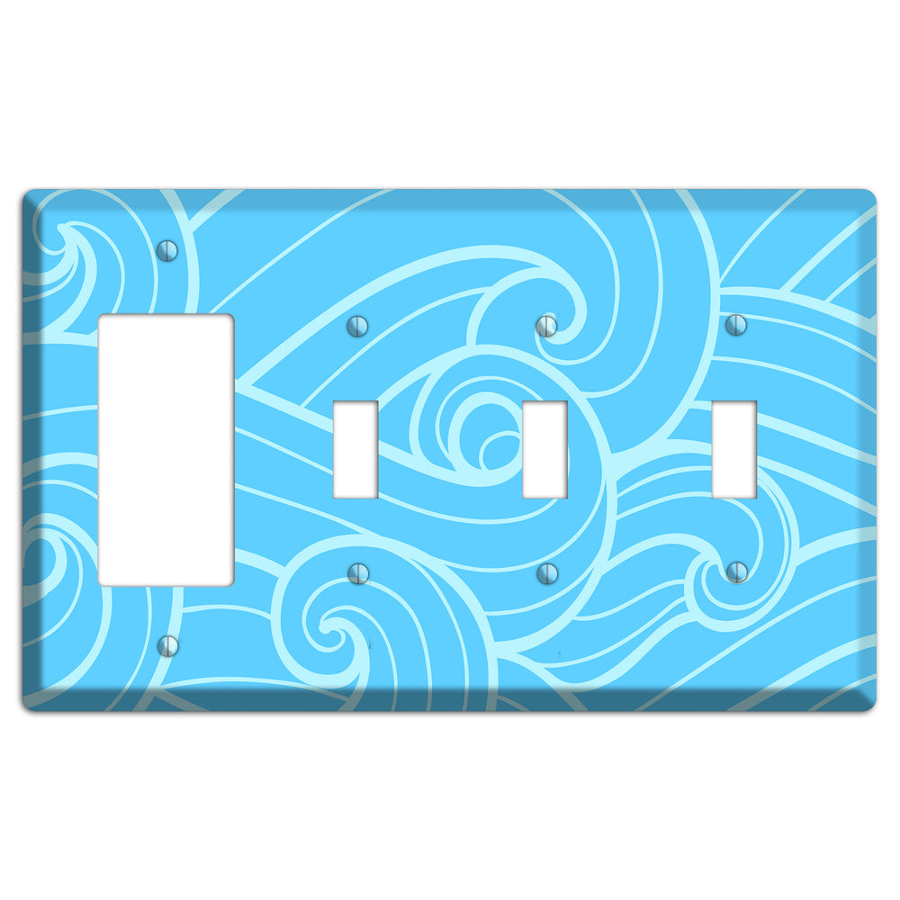 Abstract Curl Blue Rocker / 3 Toggle Wallplate
