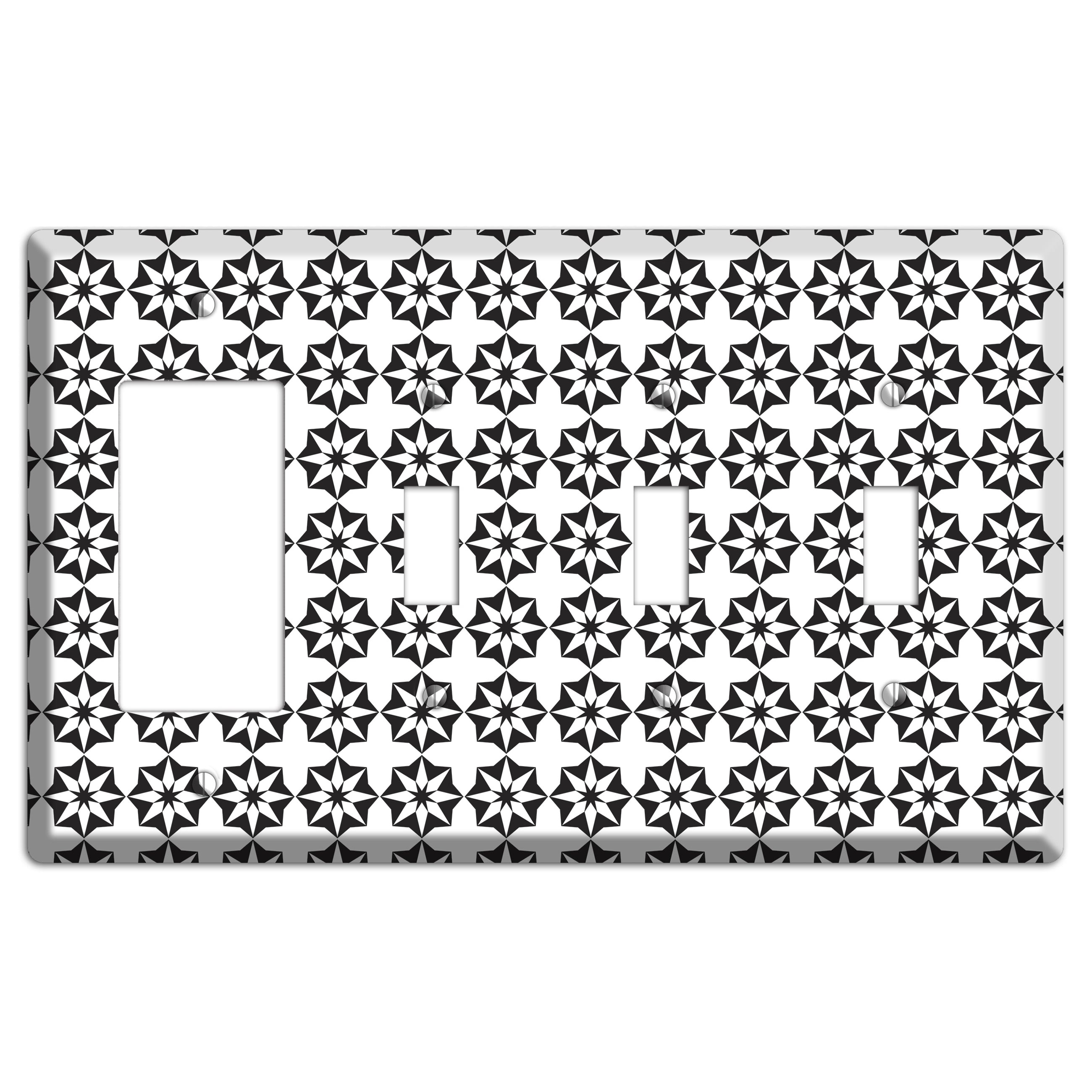 White with Black Foulard Rocker / 3 Toggle Wallplate