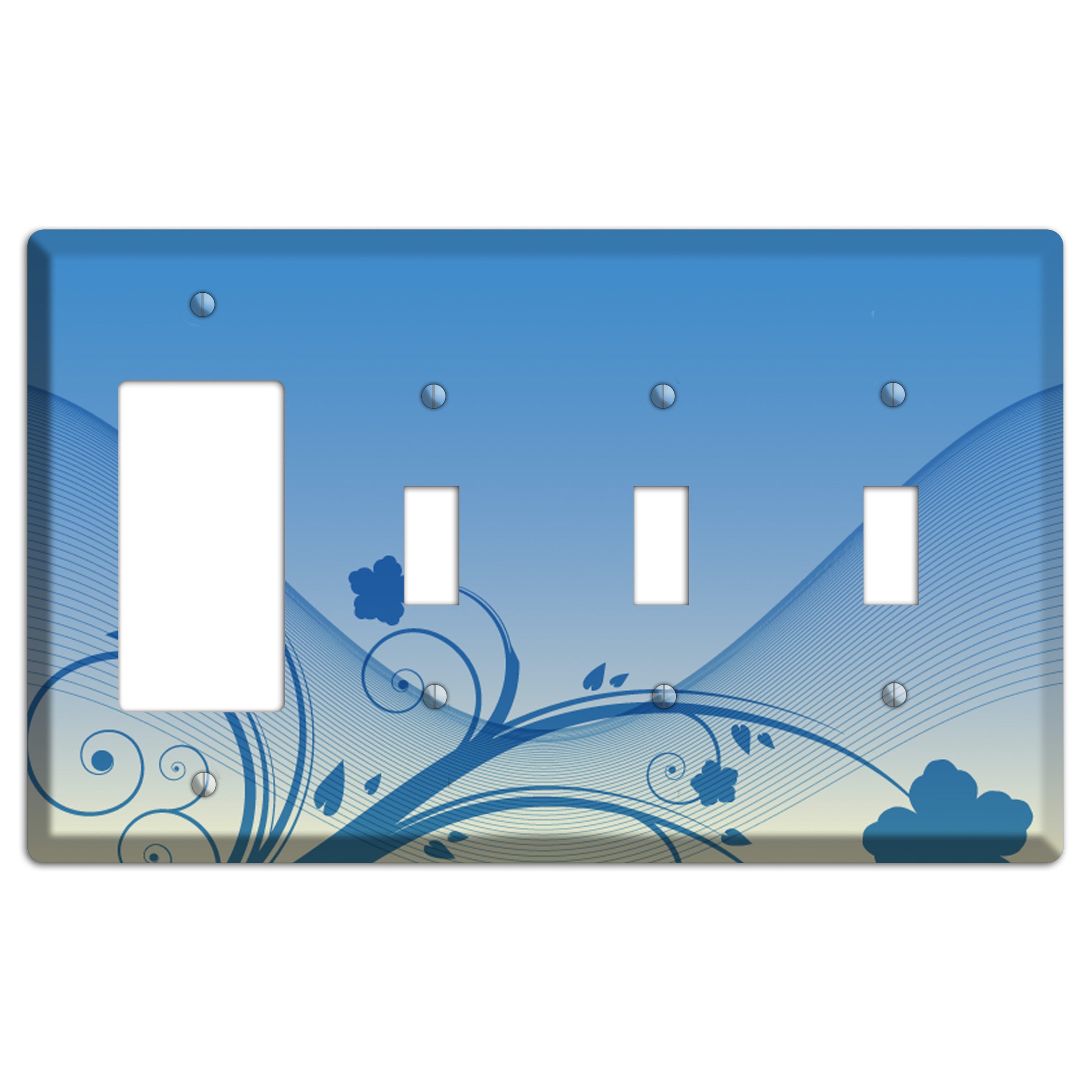 Blue Swirls Rocker / 3 Toggle Wallplate