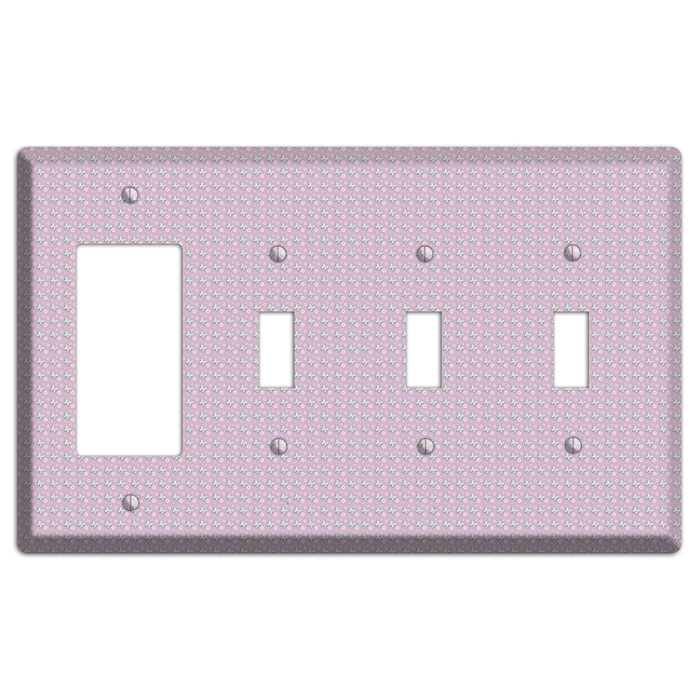 Pink with Butterflies Rocker / 3 Toggle Wallplate