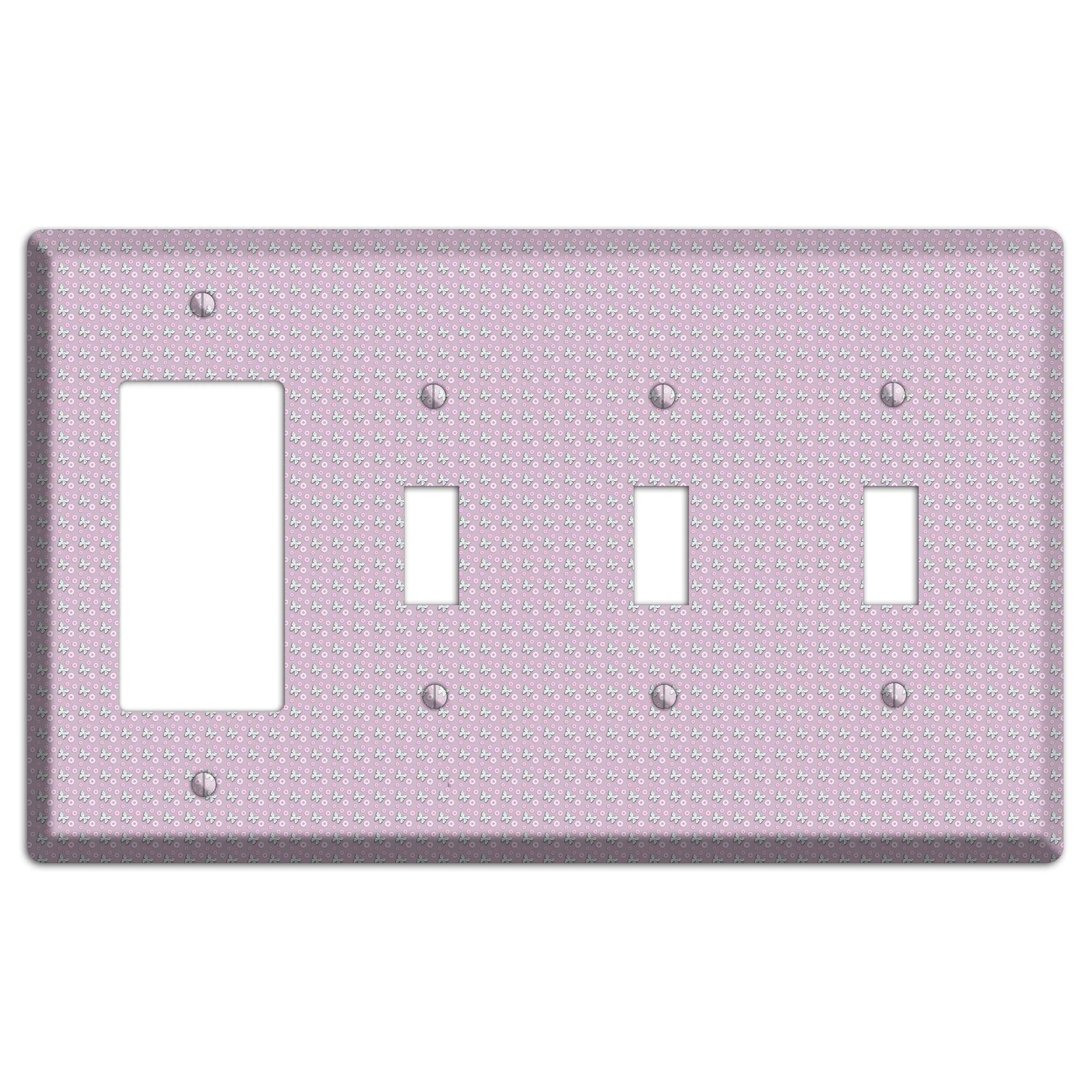 Pink with Butterflies Rocker / 3 Toggle Wallplate