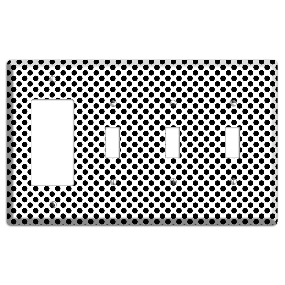 White with Black Packed Small Polka Dots Rocker / 3 Toggle Wallplate