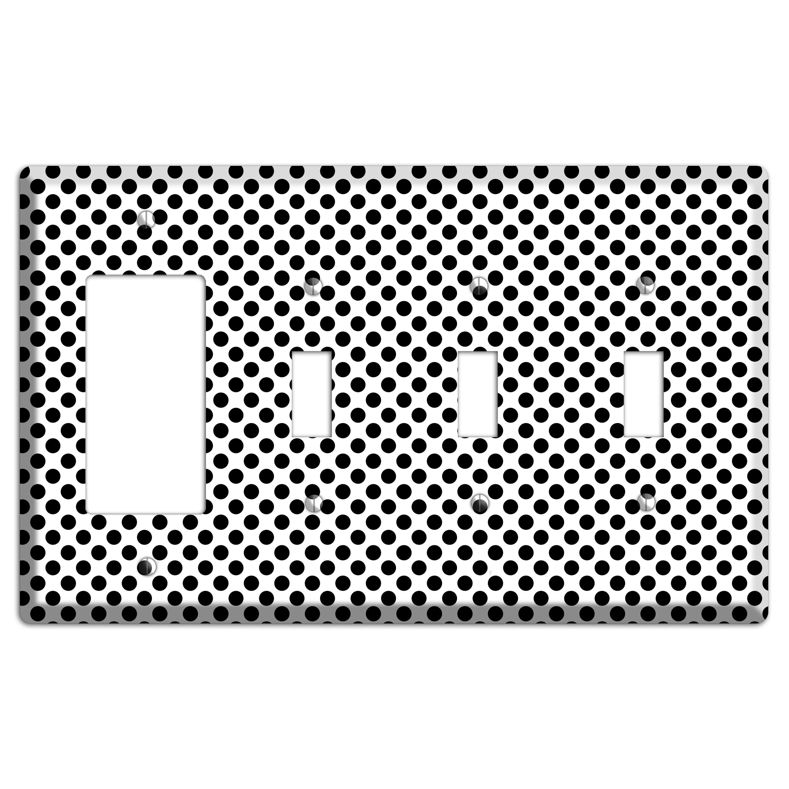 White with Black Packed Small Polka Dots Rocker / 3 Toggle Wallplate