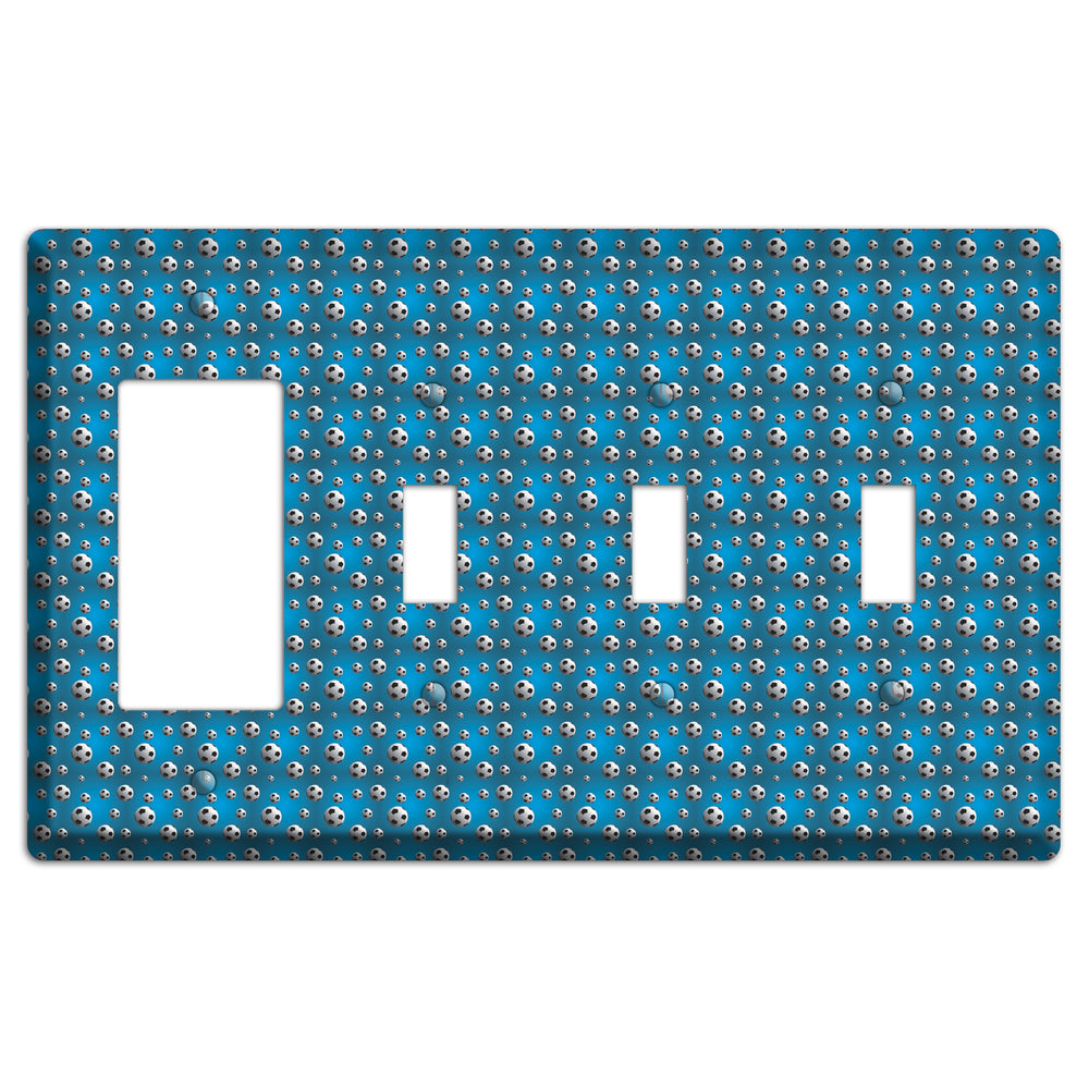 Blue with Soccer Balls Rocker / 3 Toggle Wallplate