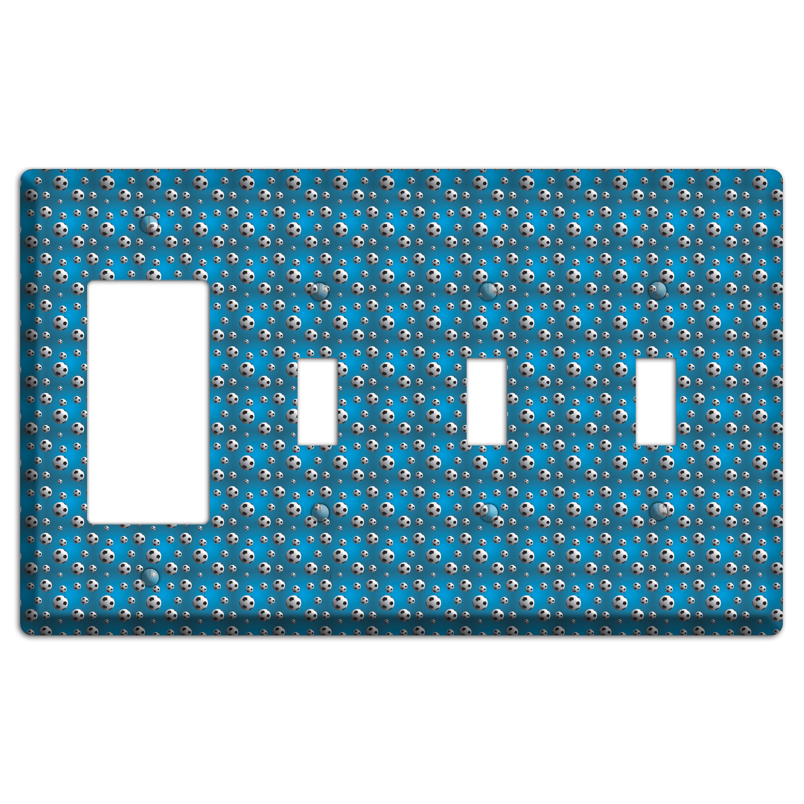 Blue with Soccer Balls Rocker / 3 Toggle Wallplate