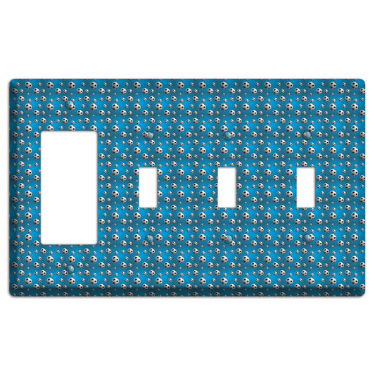 Blue with Soccer Balls Rocker / 3 Toggle Wallplate