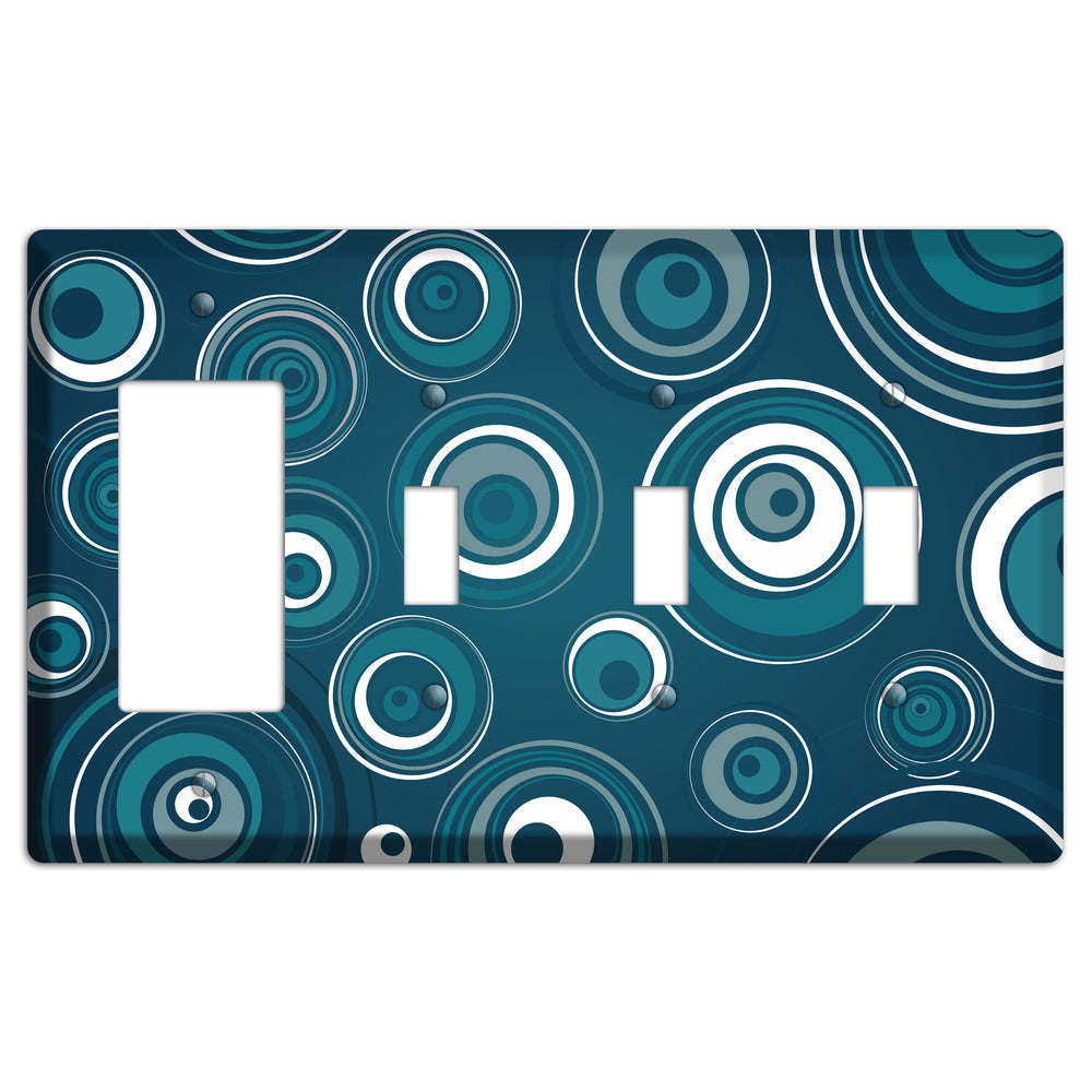 Blue Circles Rocker / 3 Toggle Wallplate