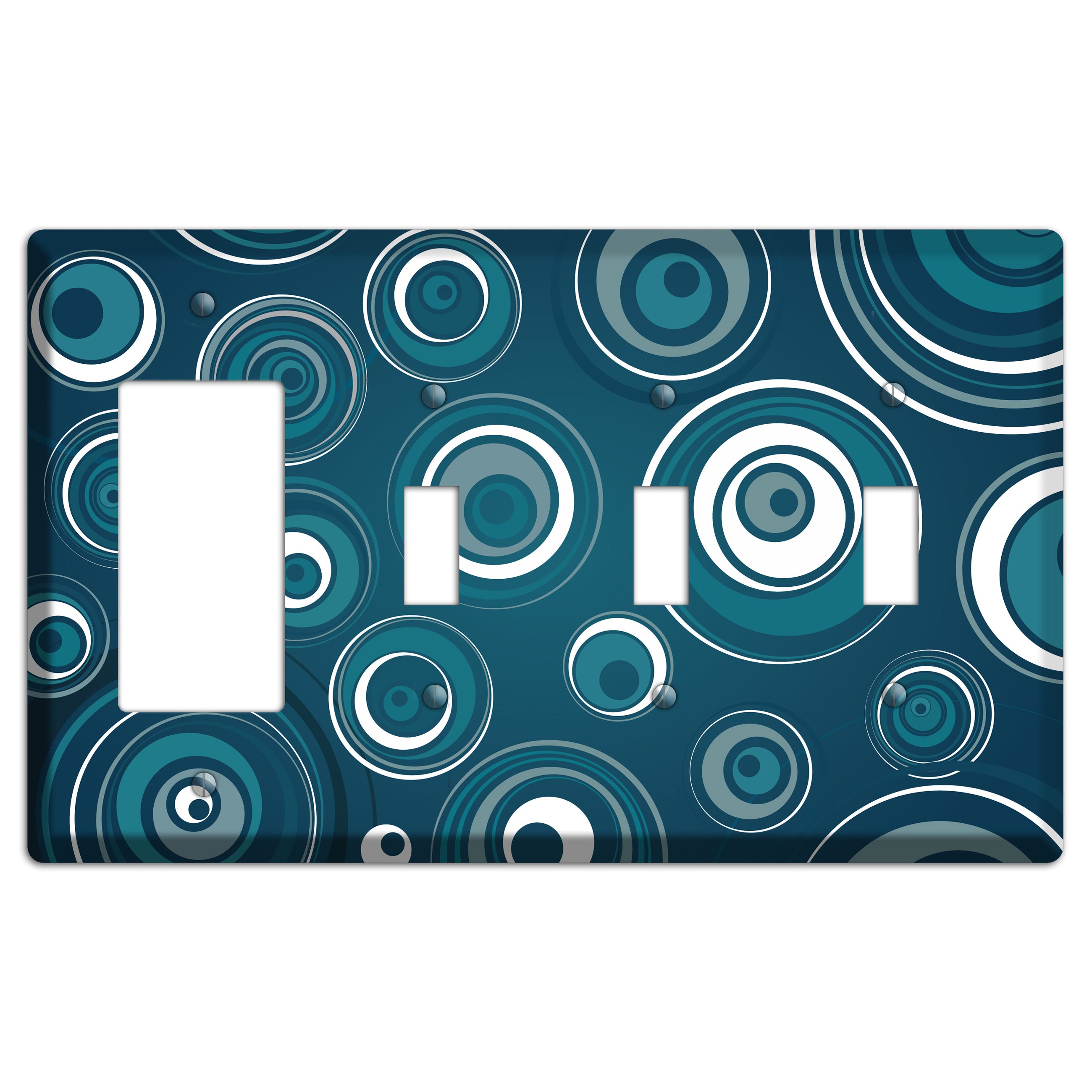 Blue Circles Rocker / 3 Toggle Wallplate
