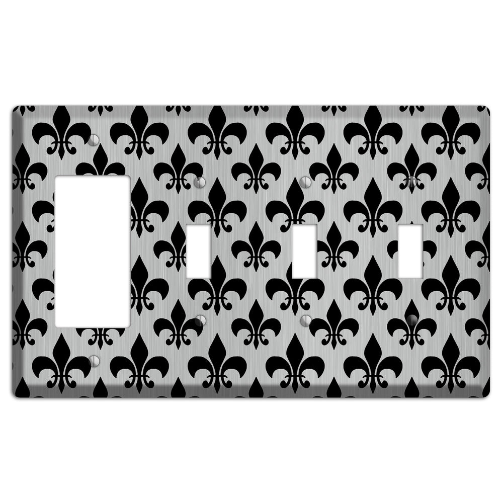 Fleur de Lis Stainless Steel Rocker / 3 Toggle Wallplate