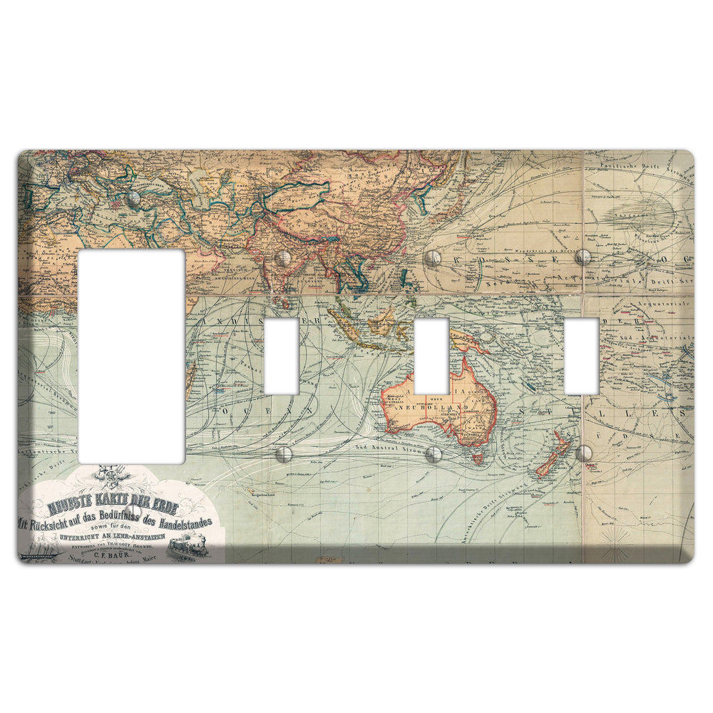 Map of Africa Rocker / 3 Toggle Wallplate