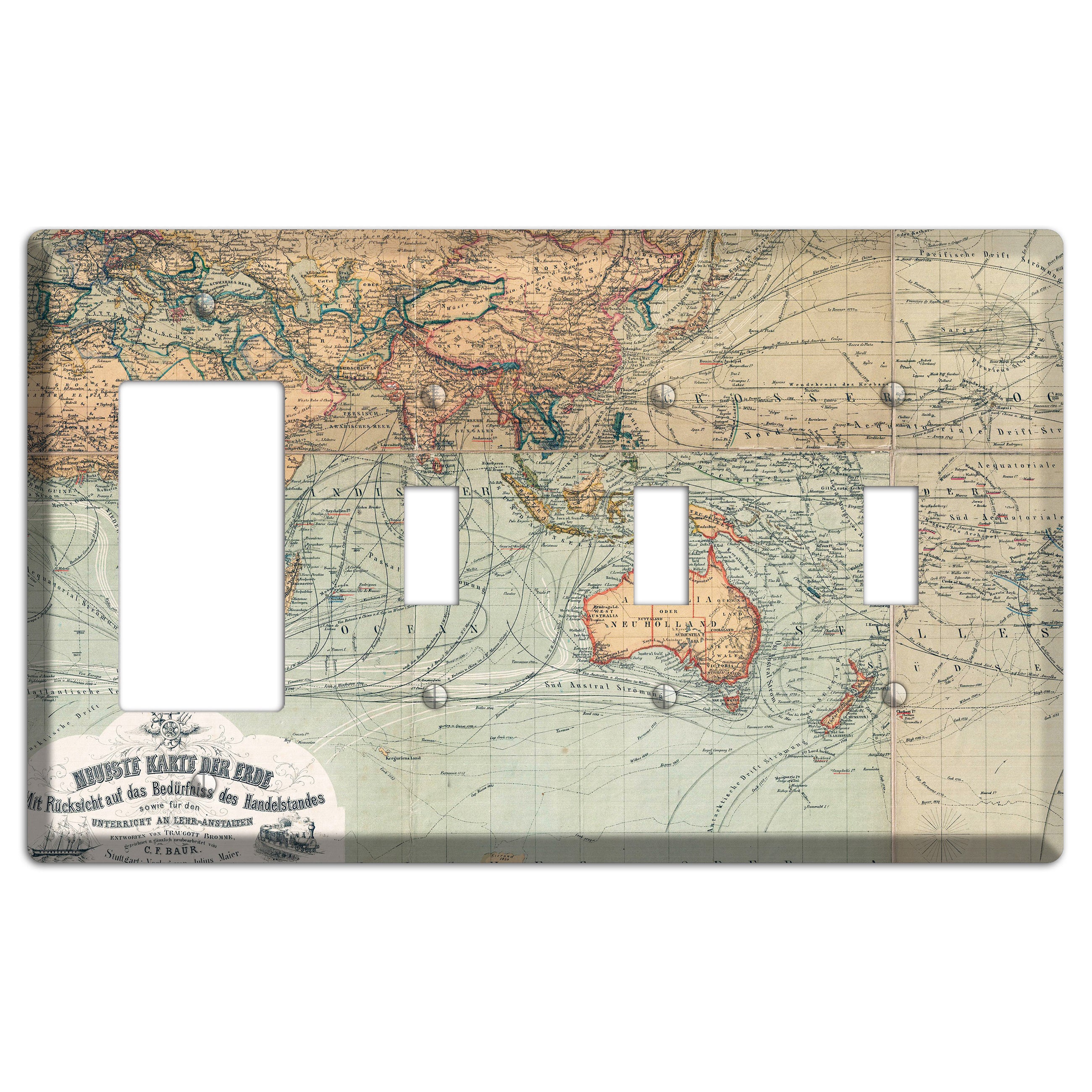 Map of Africa Rocker / 3 Toggle Wallplate