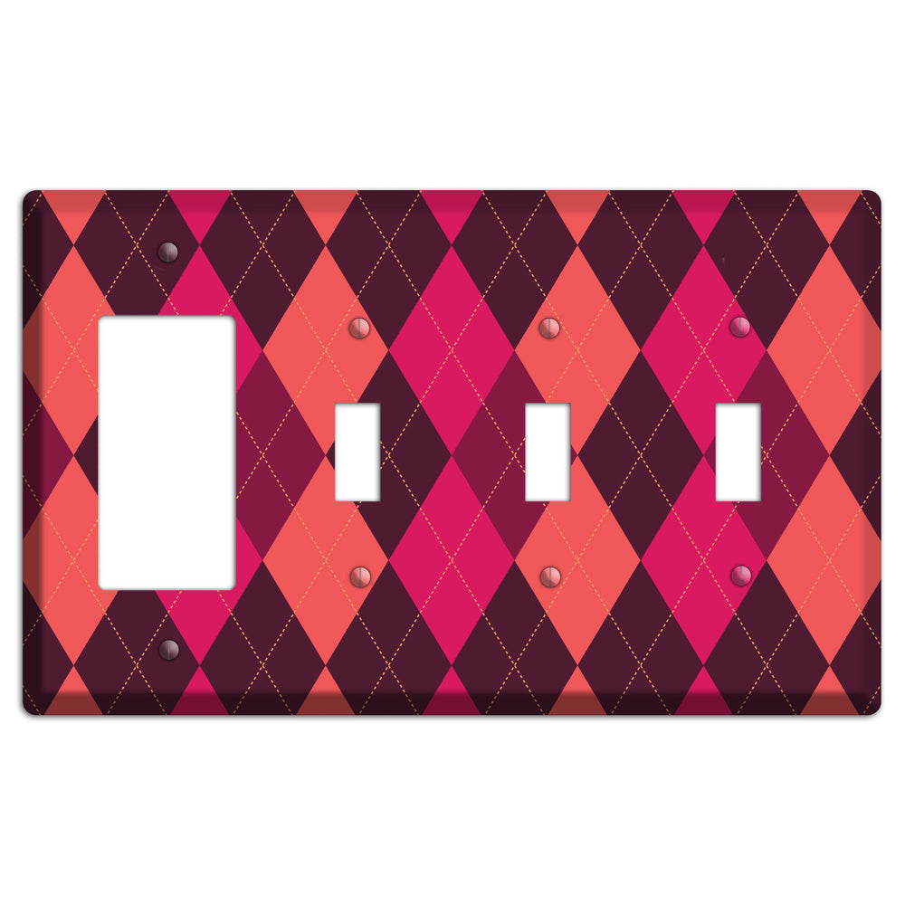 Orange and Pink Argyle Rocker / 3 Toggle Wallplate