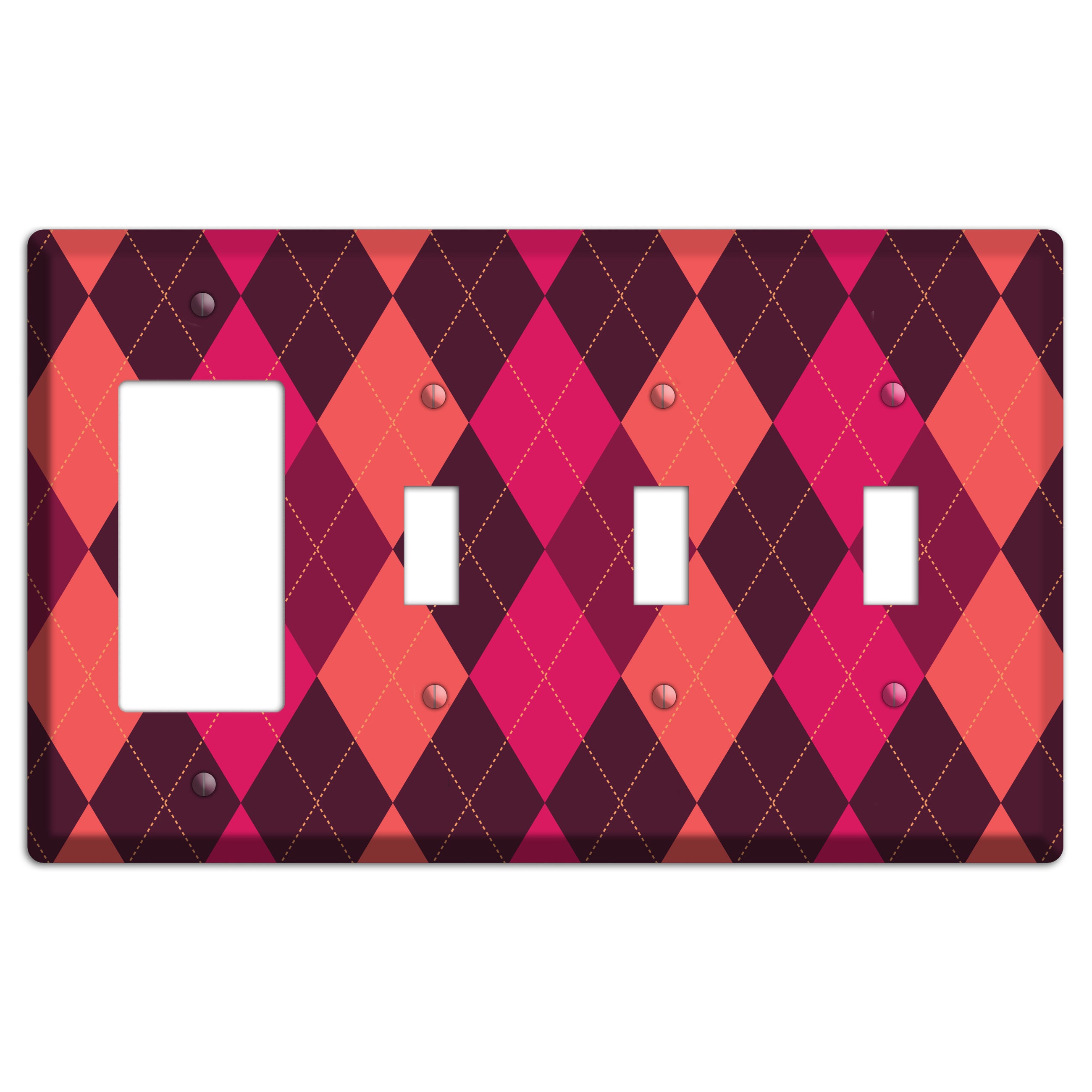 Orange and Pink Argyle Rocker / 3 Toggle Wallplate