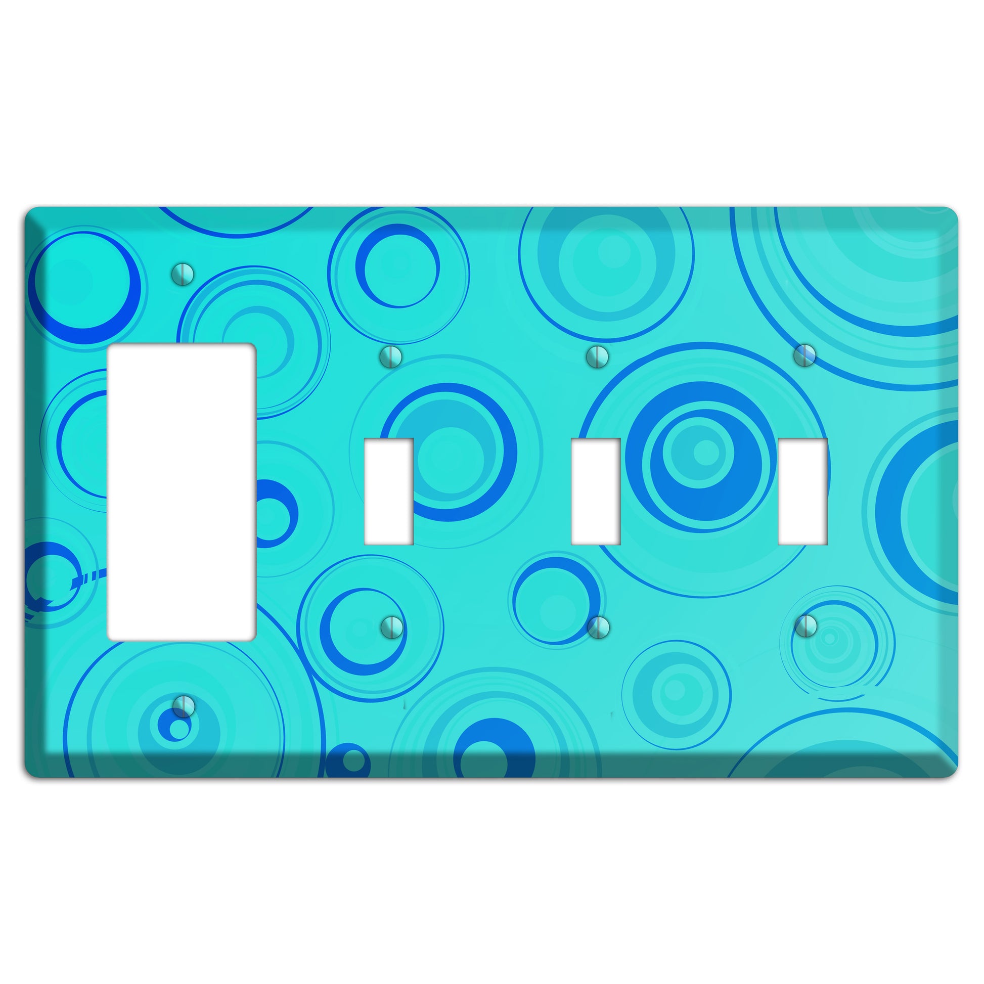 Turquoise Circles Rocker / 3 Toggle Wallplate