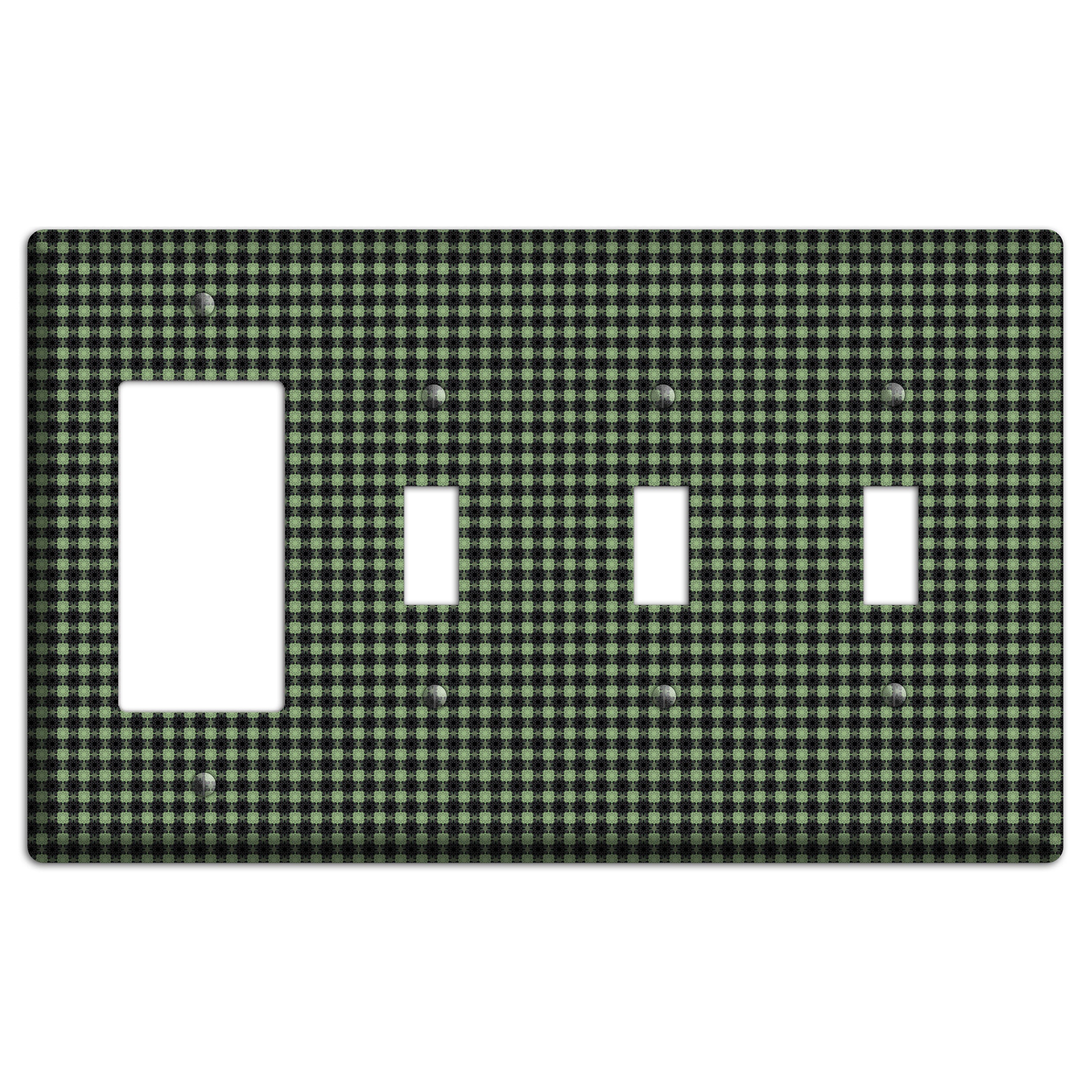 Multi Green Basket Check Rocker / 3 Toggle Wallplate