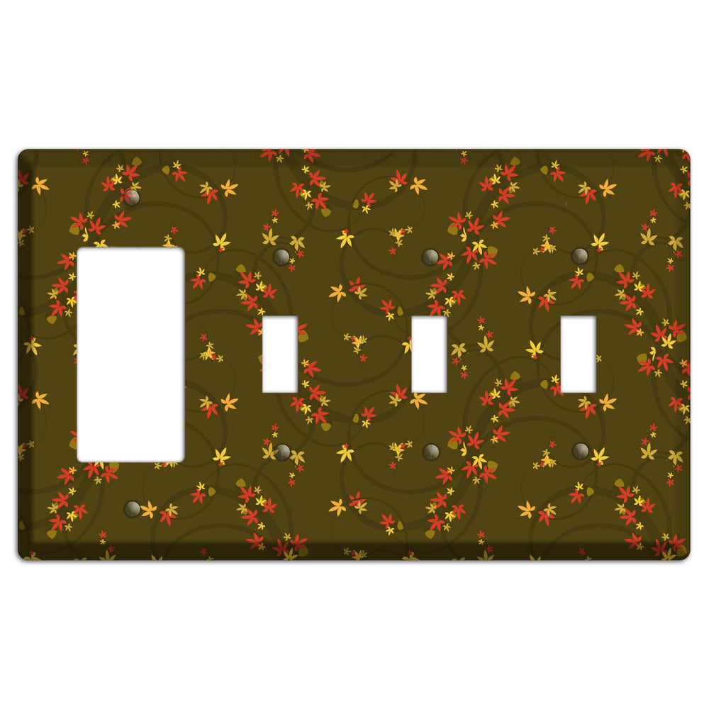 Brown Fall Flowers Rocker / 3 Toggle Wallplate