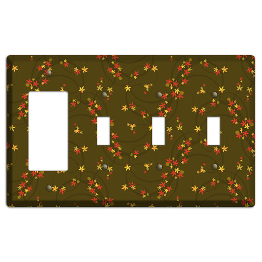 Brown Fall Flowers Rocker / 3 Toggle Wallplate