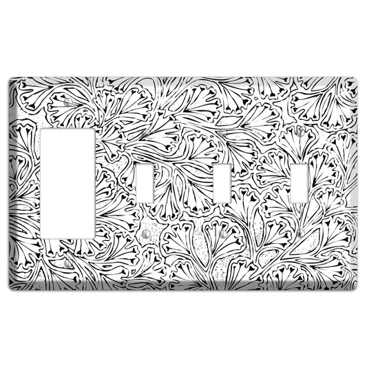 Deco White with Black Interlocking Floral Rocker / 3 Toggle Wallplate