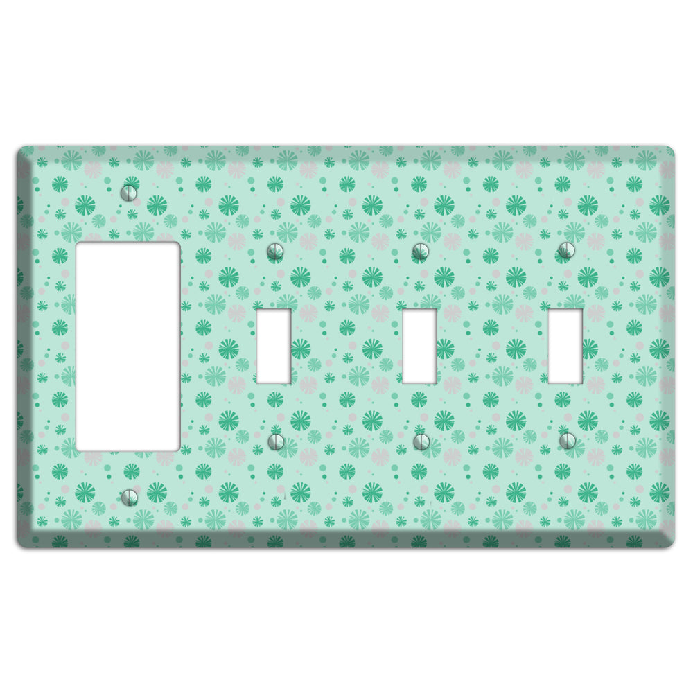 Multi Aqua and Grey Retro Burst Rocker / 3 Toggle Wallplate