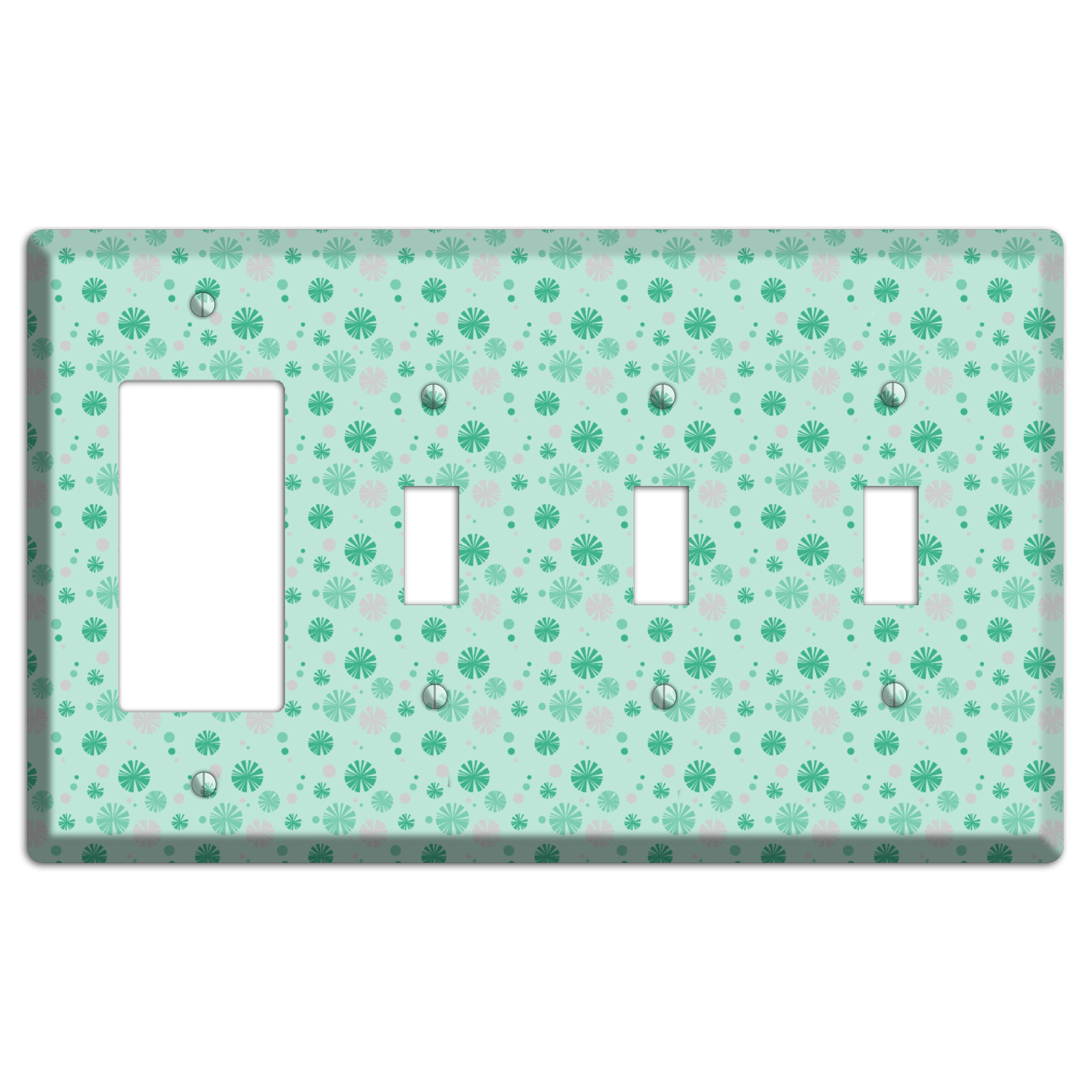 Multi Aqua and Grey Retro Burst Rocker / 3 Toggle Wallplate