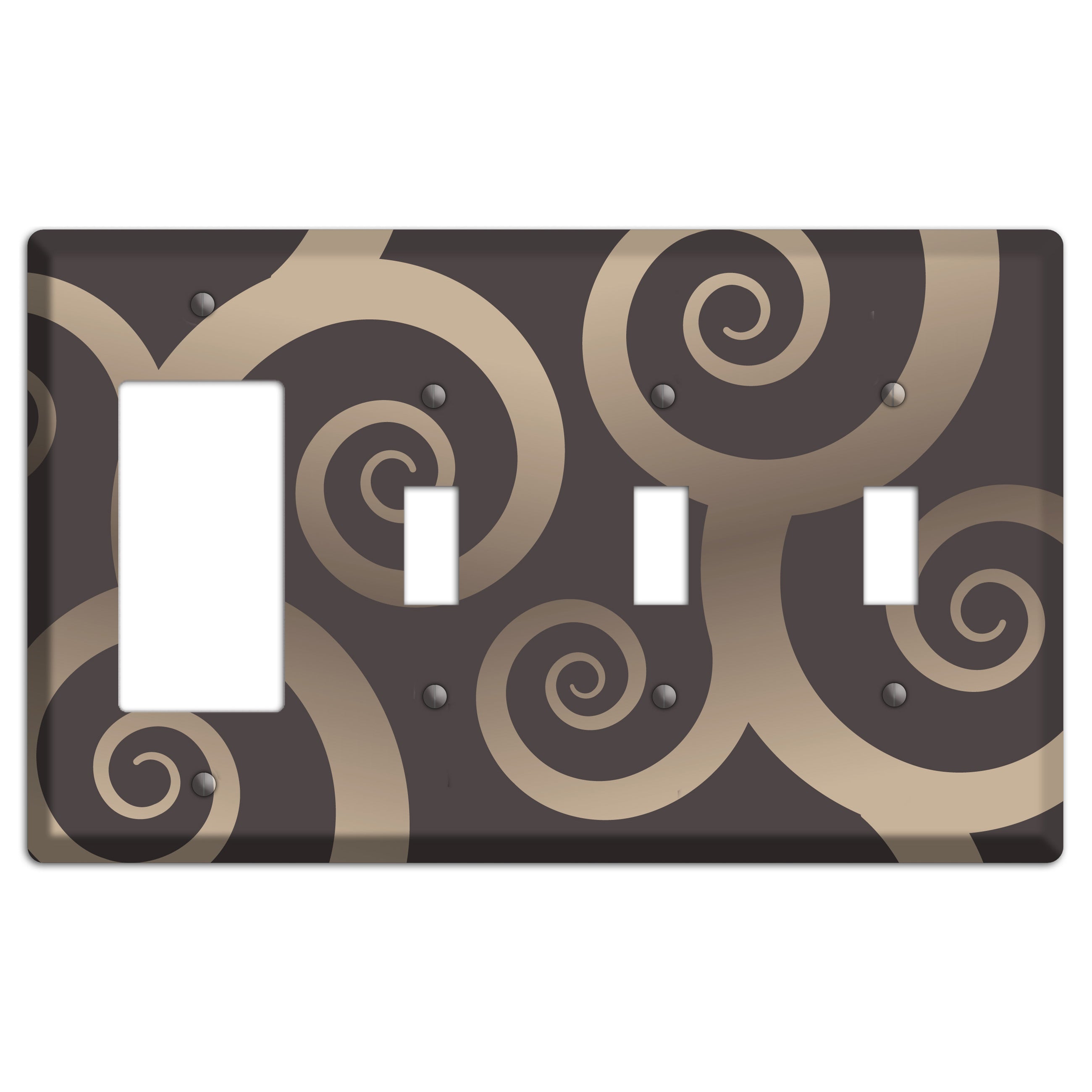 Brown with Beige Large Swirl Rocker / 3 Toggle Wallplate