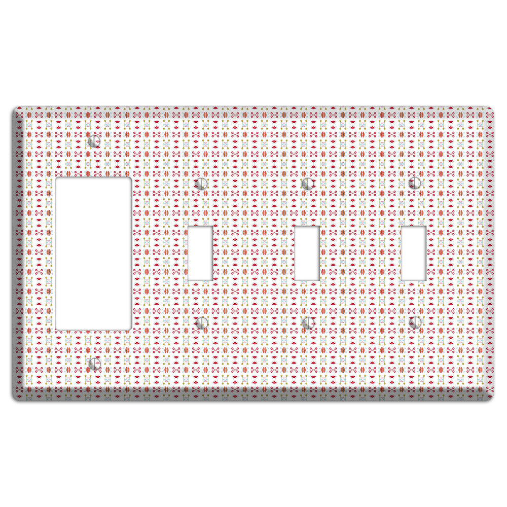 White Red Blue Olive Retro Rocker / 3 Toggle Wallplate