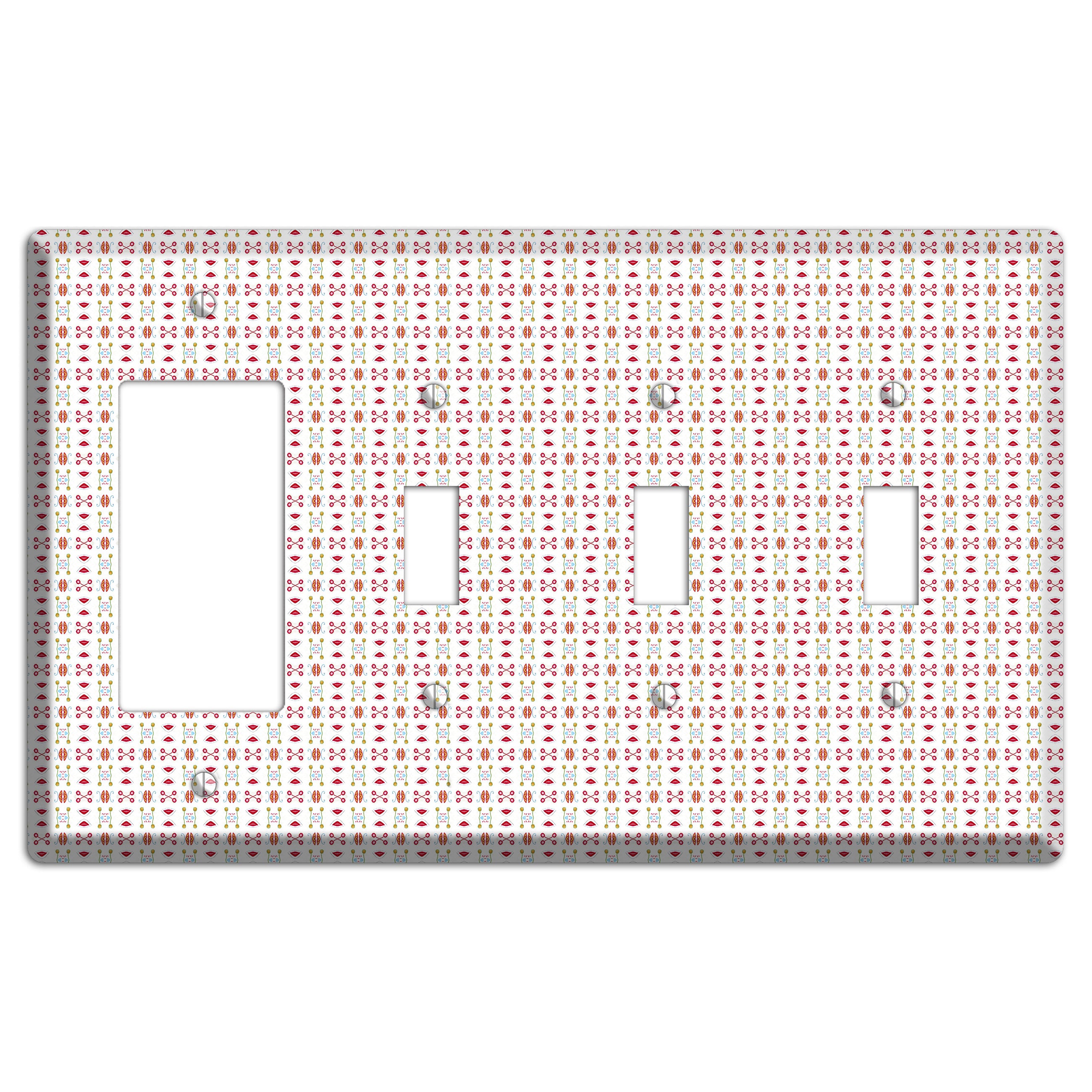 White Red Blue Olive Retro Rocker / 3 Toggle Wallplate