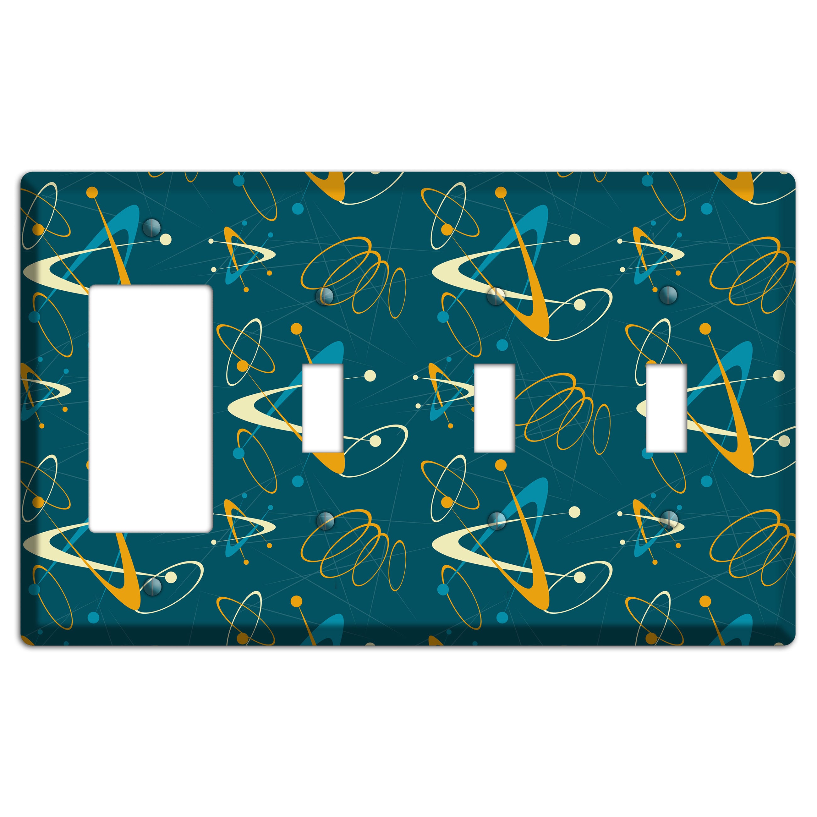 Mustard and Blue Atomic Rocker / 3 Toggle Wallplate