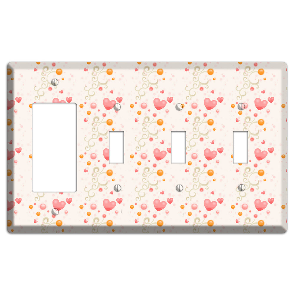 Bubbly Hearts Rocker / 3 Toggle Wallplate
