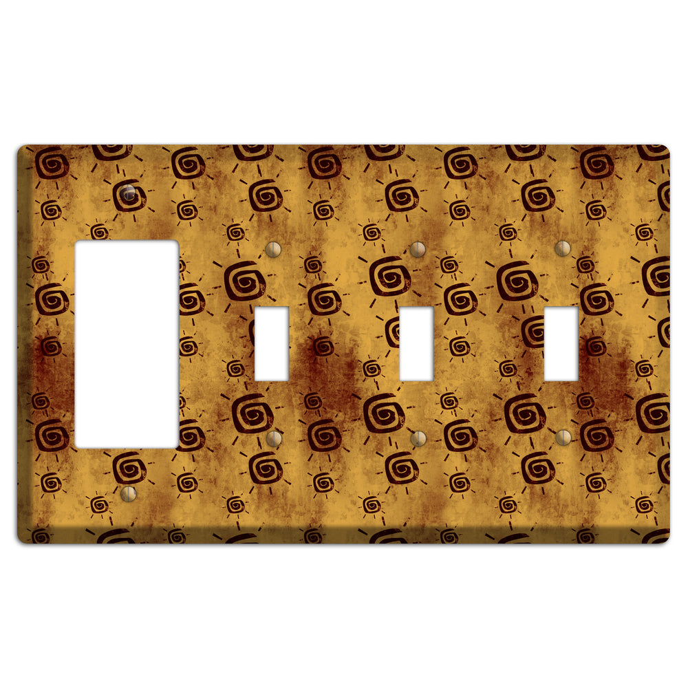 Mustard with Maroon Swirl Rocker / 3 Toggle Wallplate