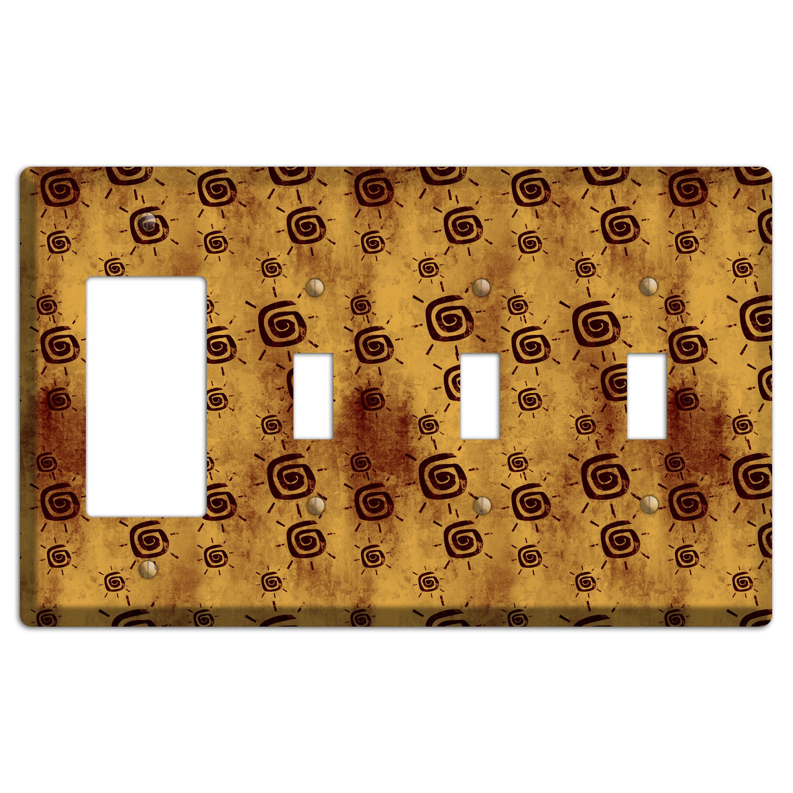 Mustard with Maroon Swirl Rocker / 3 Toggle Wallplate