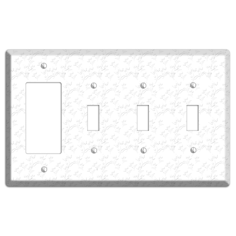 White with Grey Sprig Rocker / 3 Toggle Wallplate
