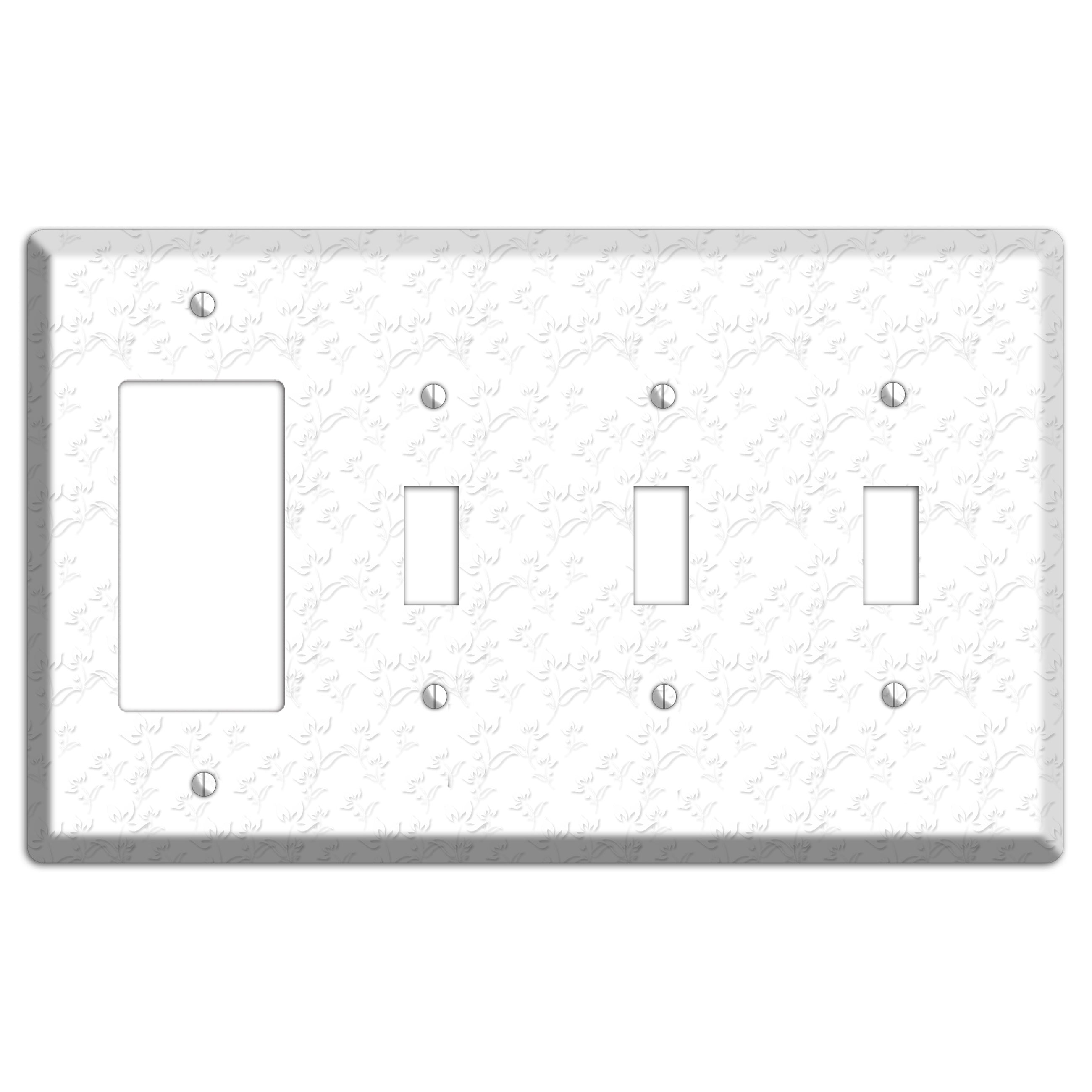 White with Grey Sprig Rocker / 3 Toggle Wallplate