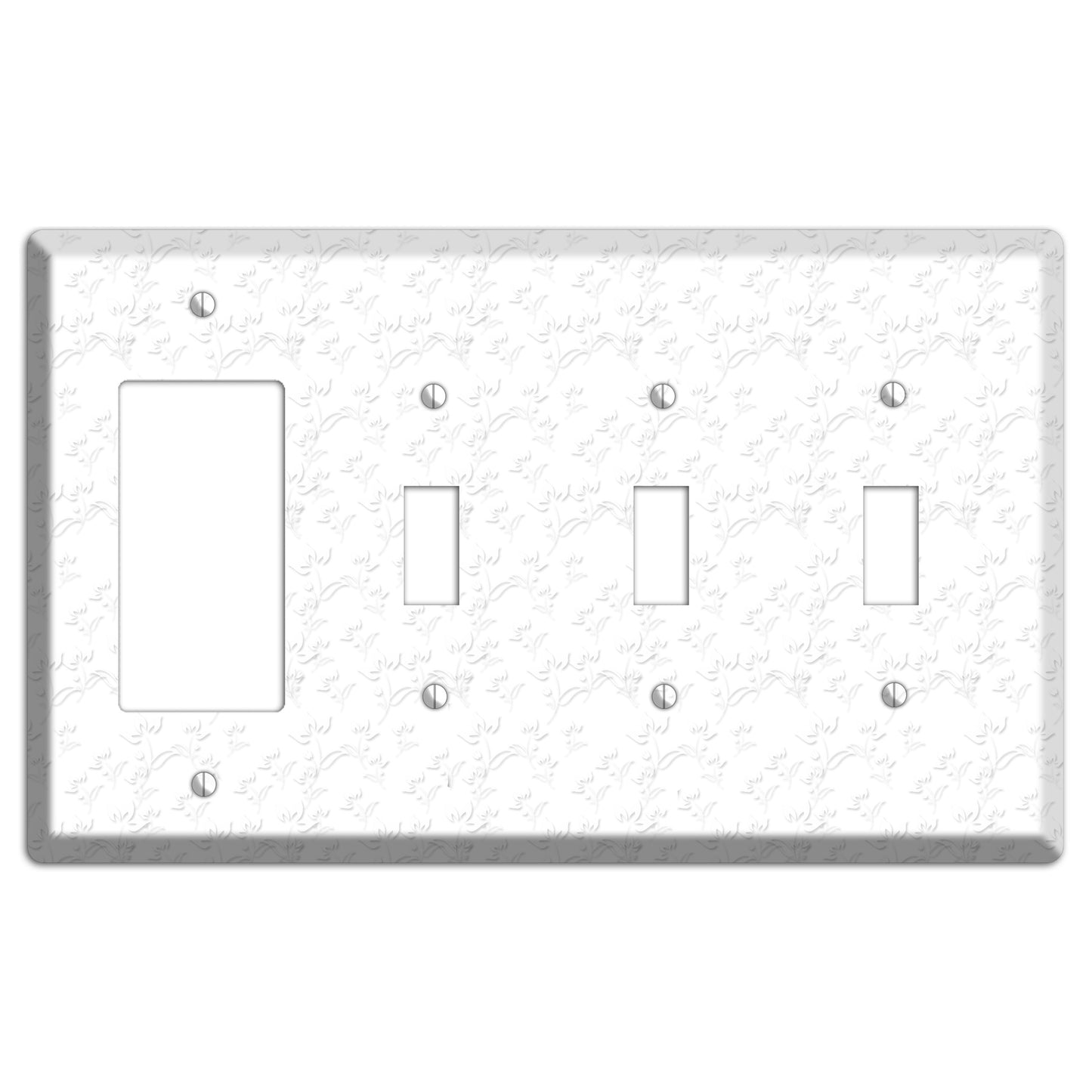 White with Grey Sprig Rocker / 3 Toggle Wallplate