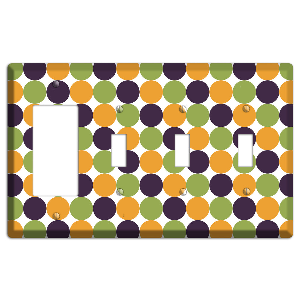 Olive Eggplant Orange Tiled Dots Rocker / 3 Toggle Wallplate