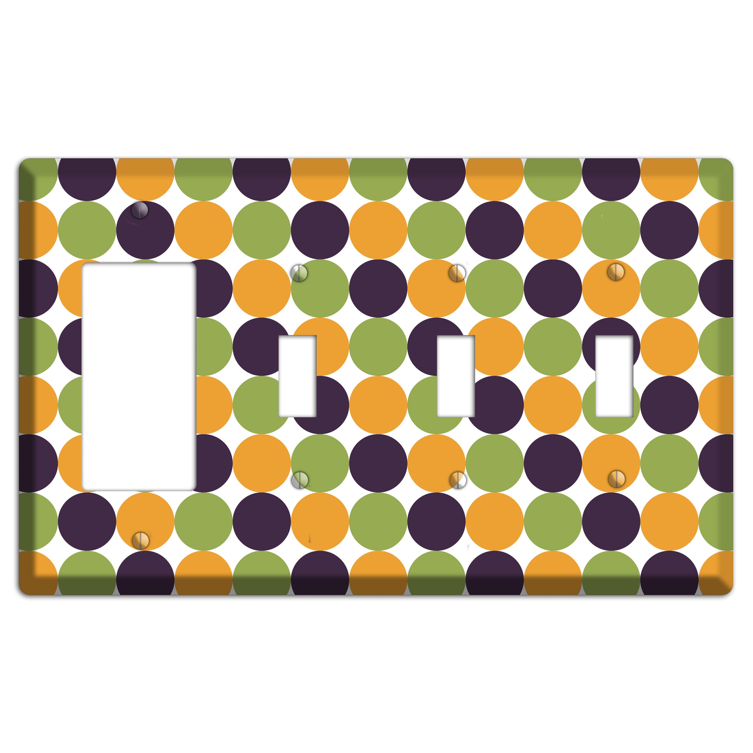 Olive Eggplant Orange Tiled Dots Rocker / 3 Toggle Wallplate