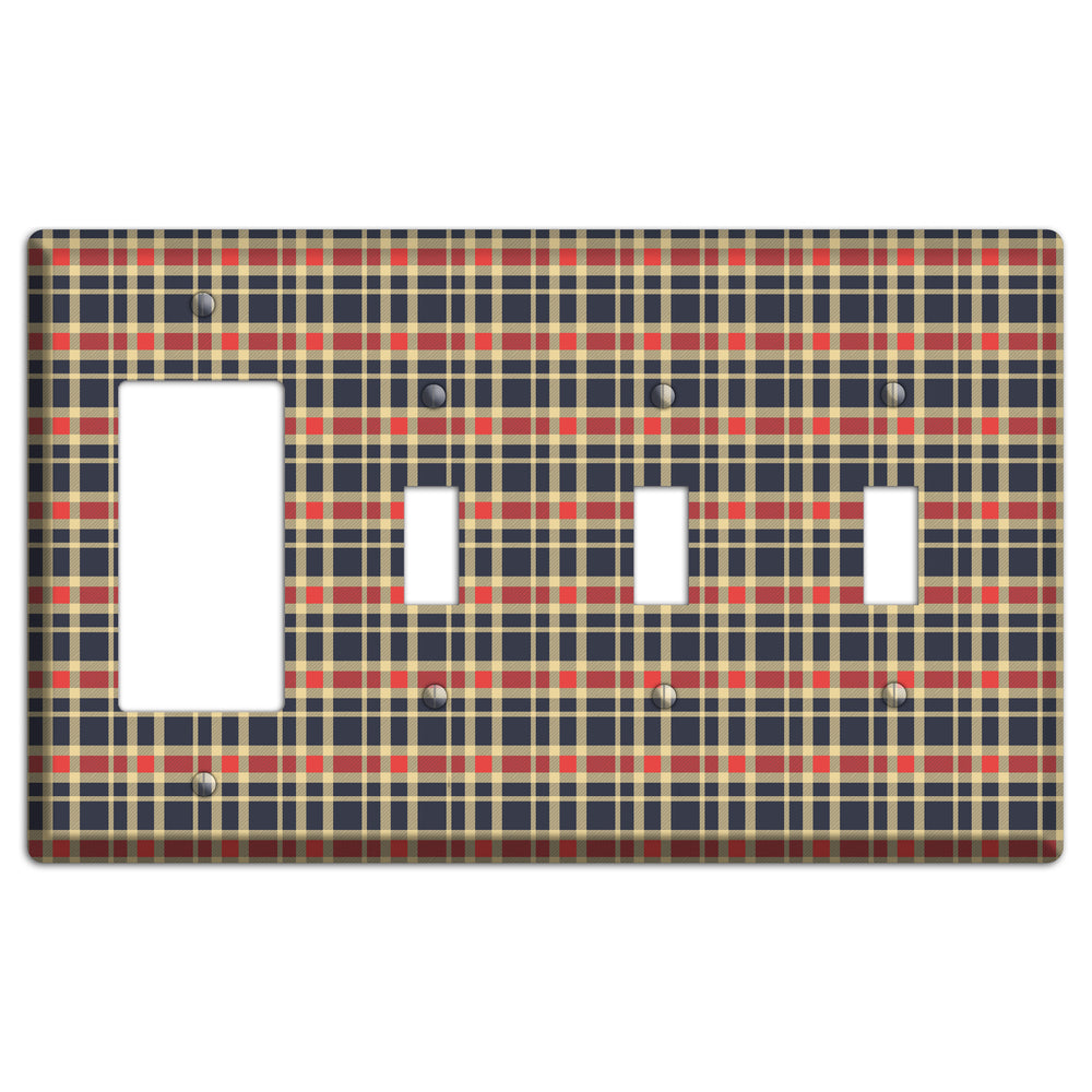 Maroon and Black Plaid 2 Rocker / 3 Toggle Wallplate