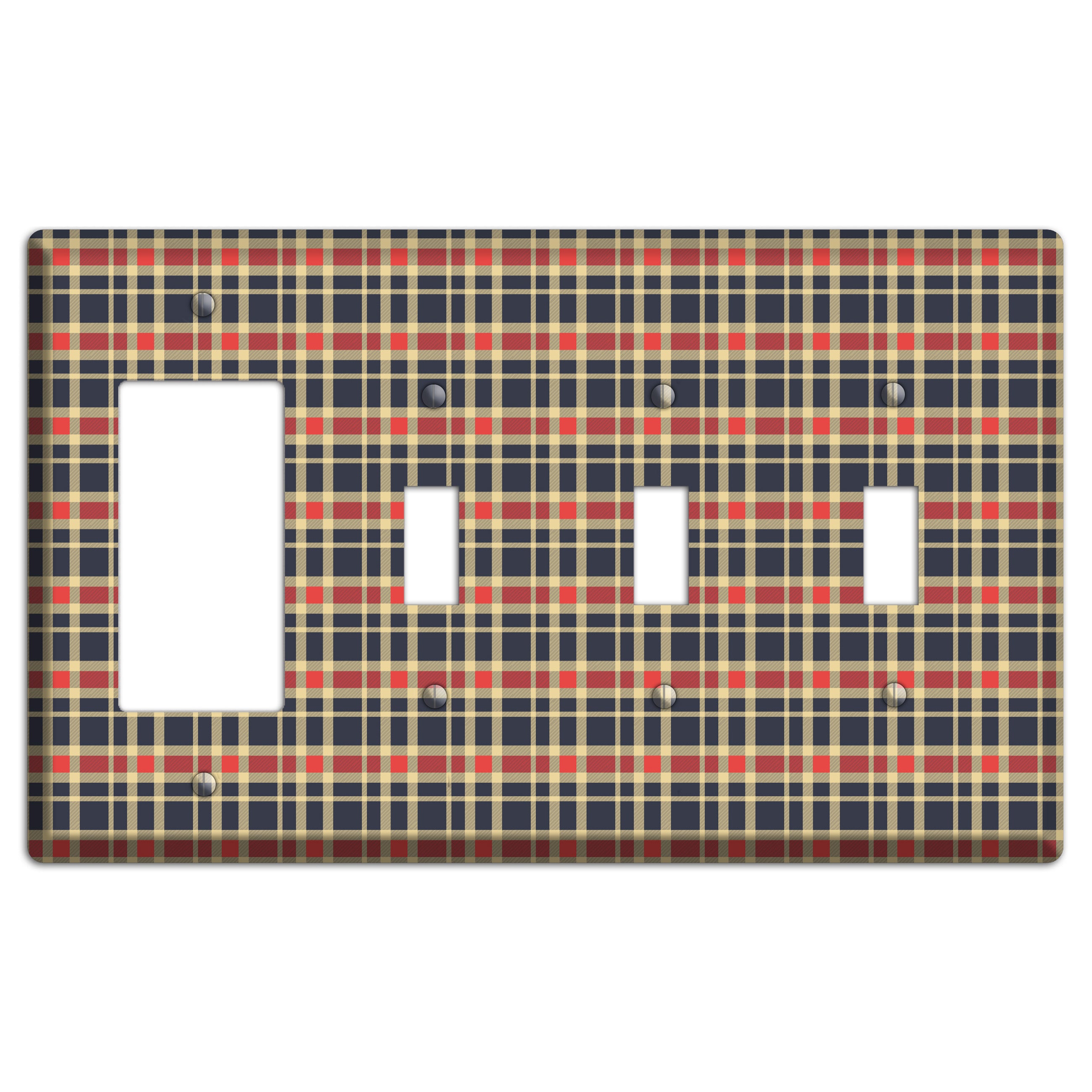 Maroon and Black Plaid 2 Rocker / 3 Toggle Wallplate