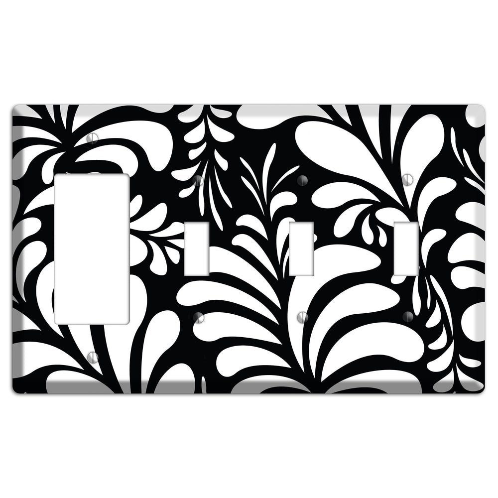 Black with White Herati Rocker / 3 Toggle Wallplate
