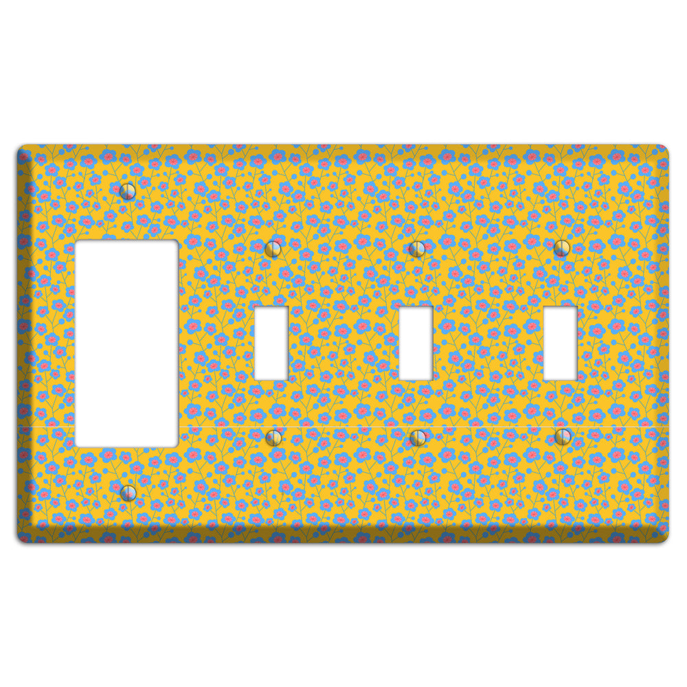 Yellow Blue Pink Calico Rocker / 3 Toggle Wallplate