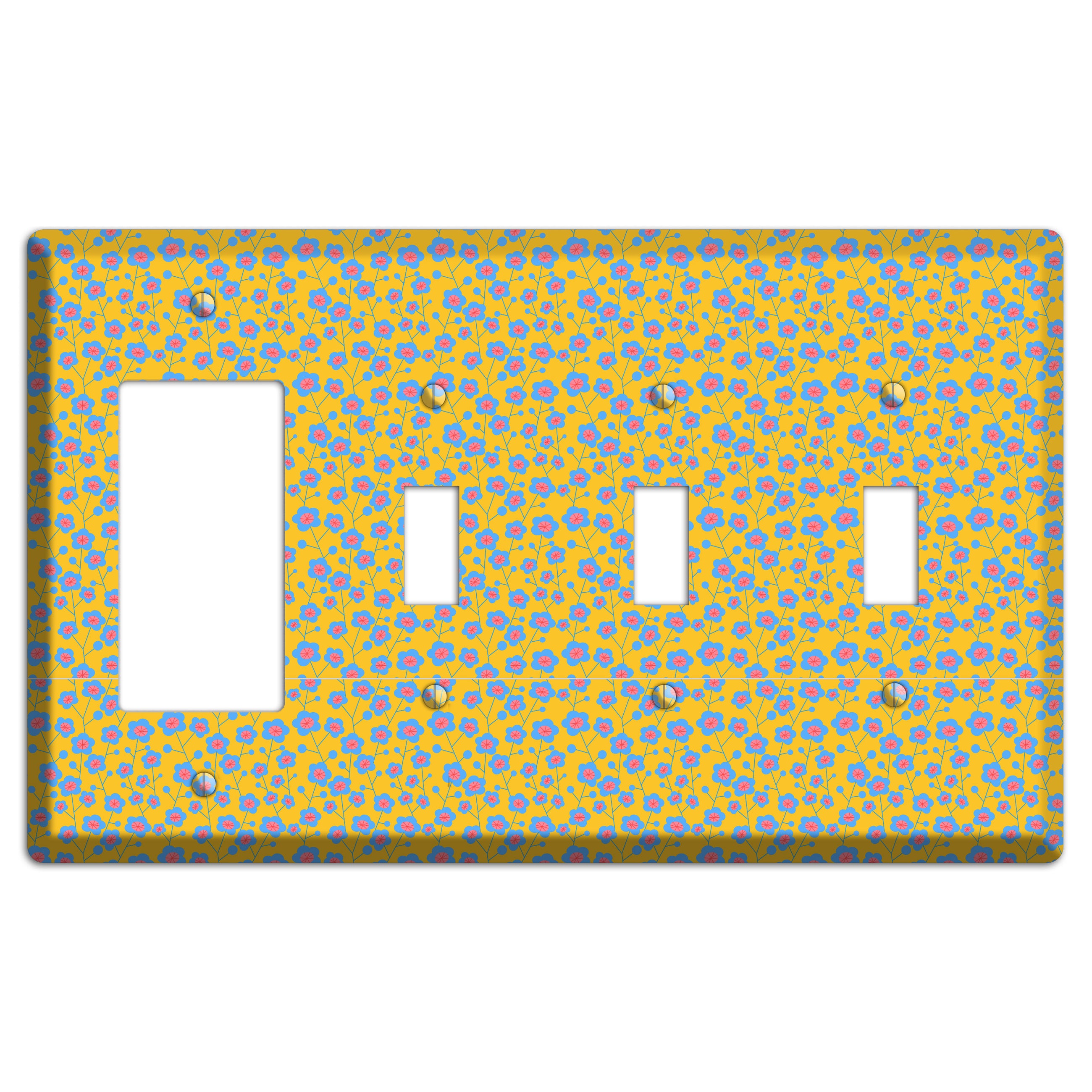 Yellow Blue Pink Calico Rocker / 3 Toggle Wallplate