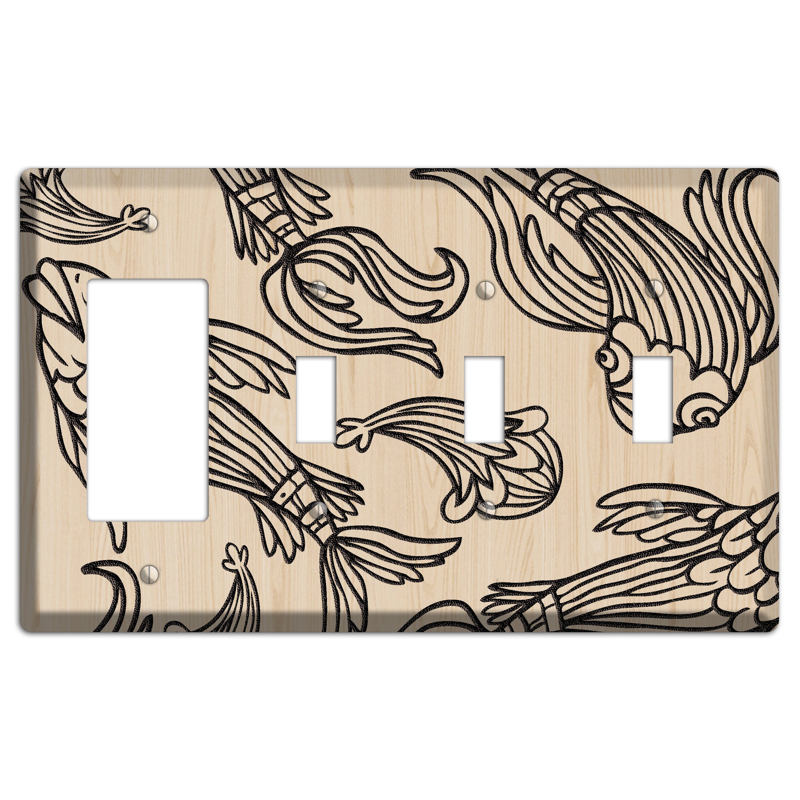 Koi Wood Lasered Rocker / 3 Toggle Wallplate