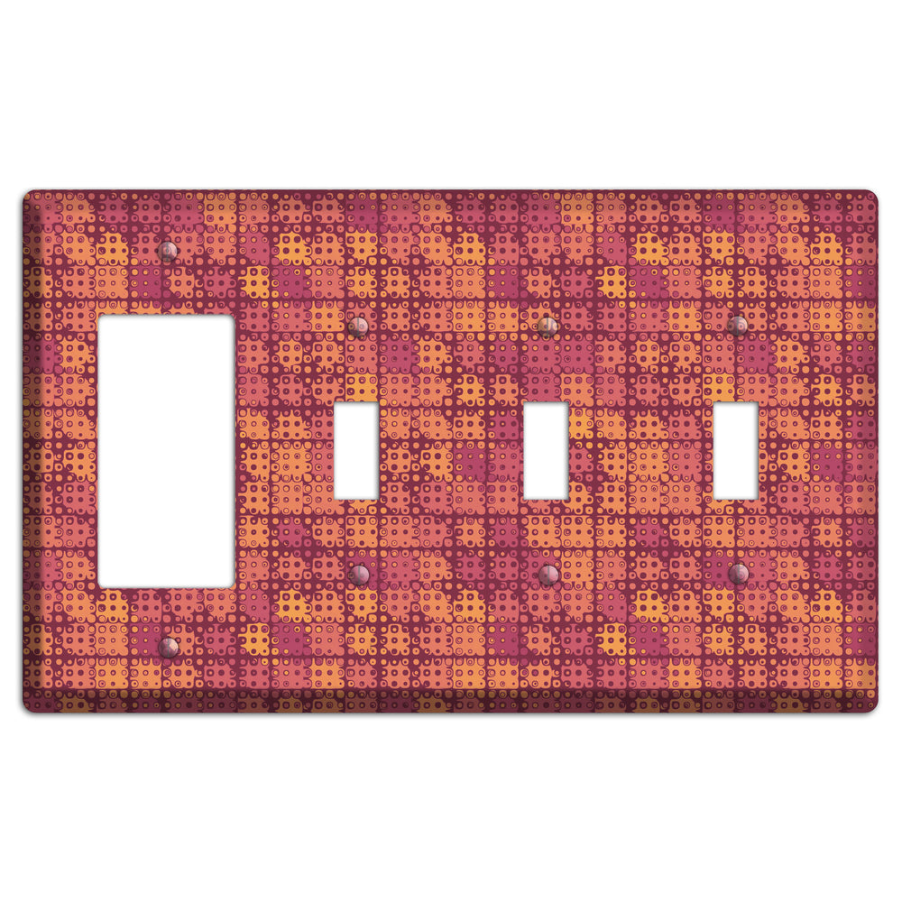 Coral Grunge Squares Rocker / 3 Toggle Wallplate
