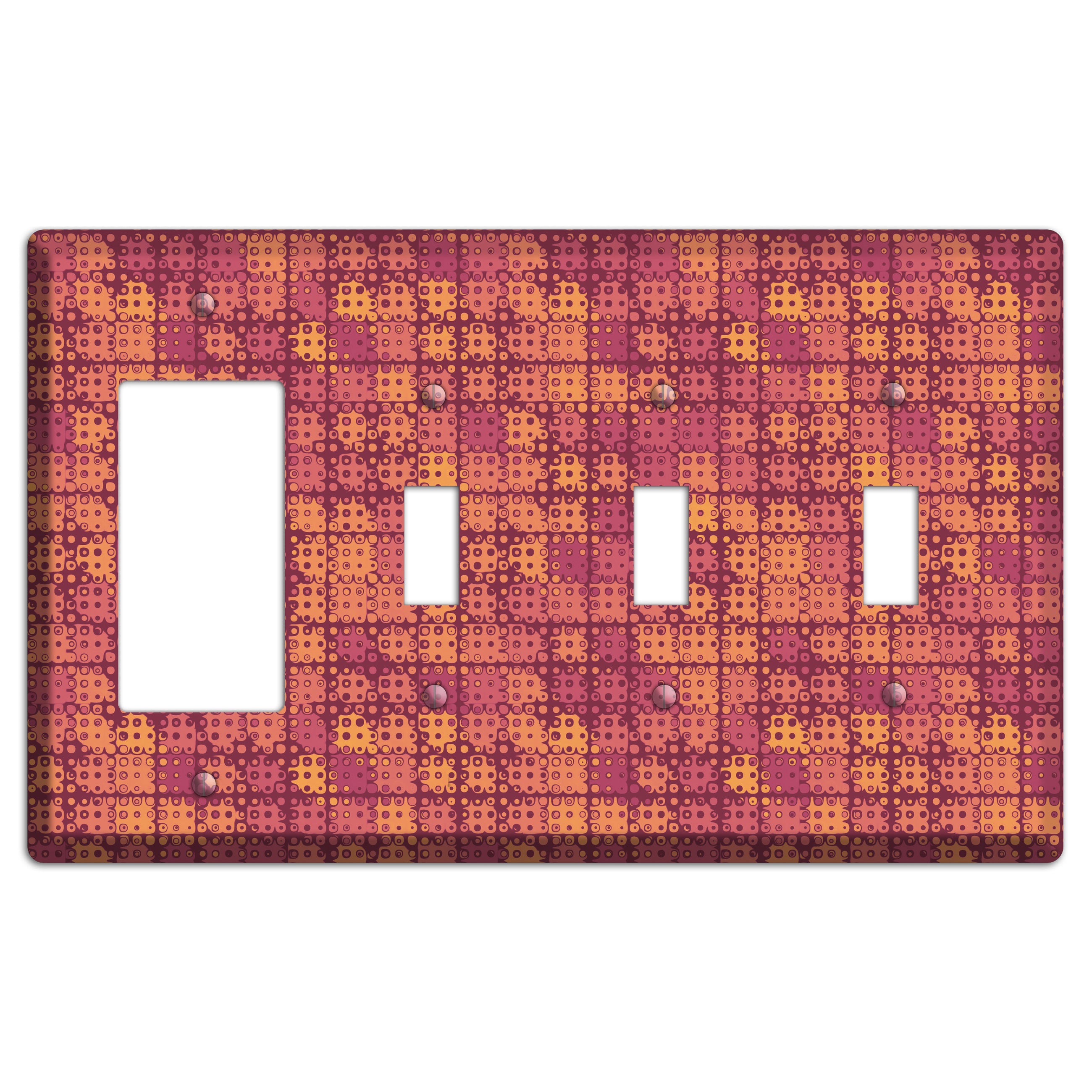 Coral Grunge Squares Rocker / 3 Toggle Wallplate