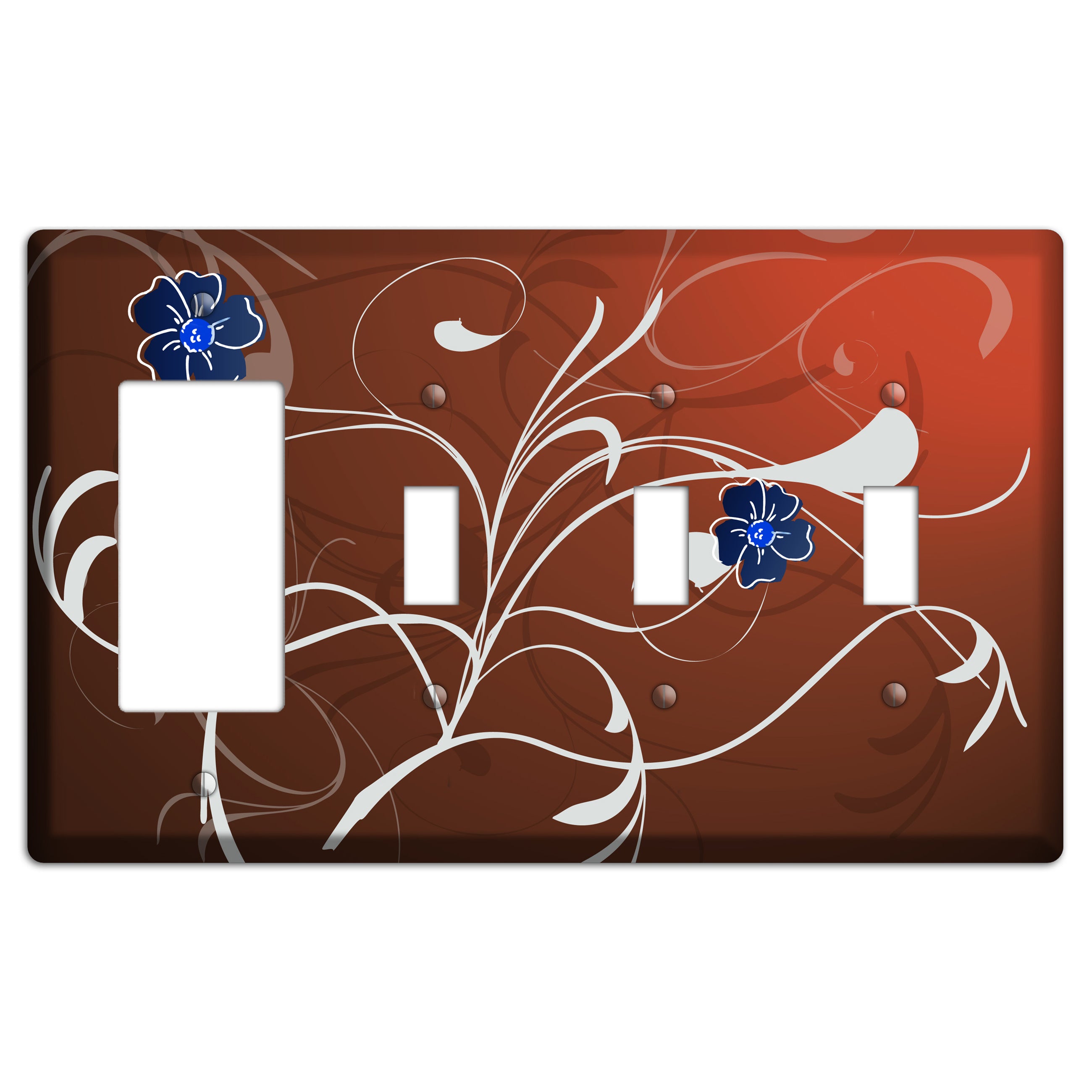 Brown Flower with Swirl Rocker / 3 Toggle Wallplate